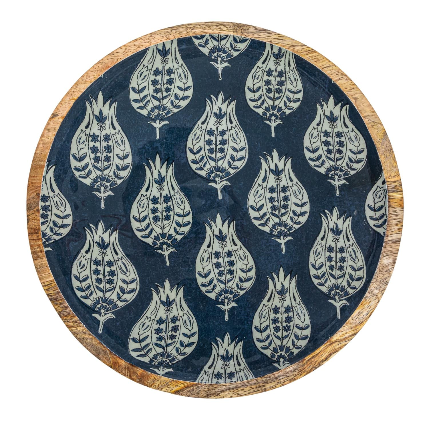 Hello Honey® Blue Floral Enameled Round Mango Wood Tray Set