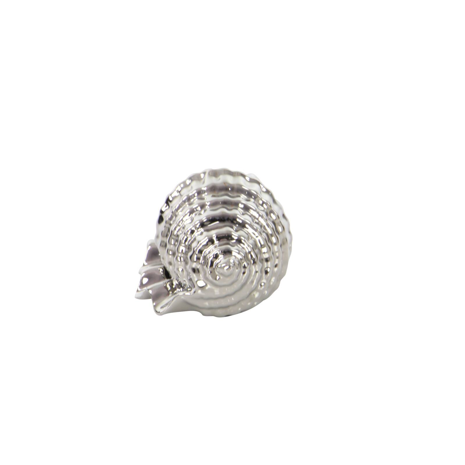 Set of 3 Silver Ceramic Coastal Shell Sculpture, 8", 7", 6"