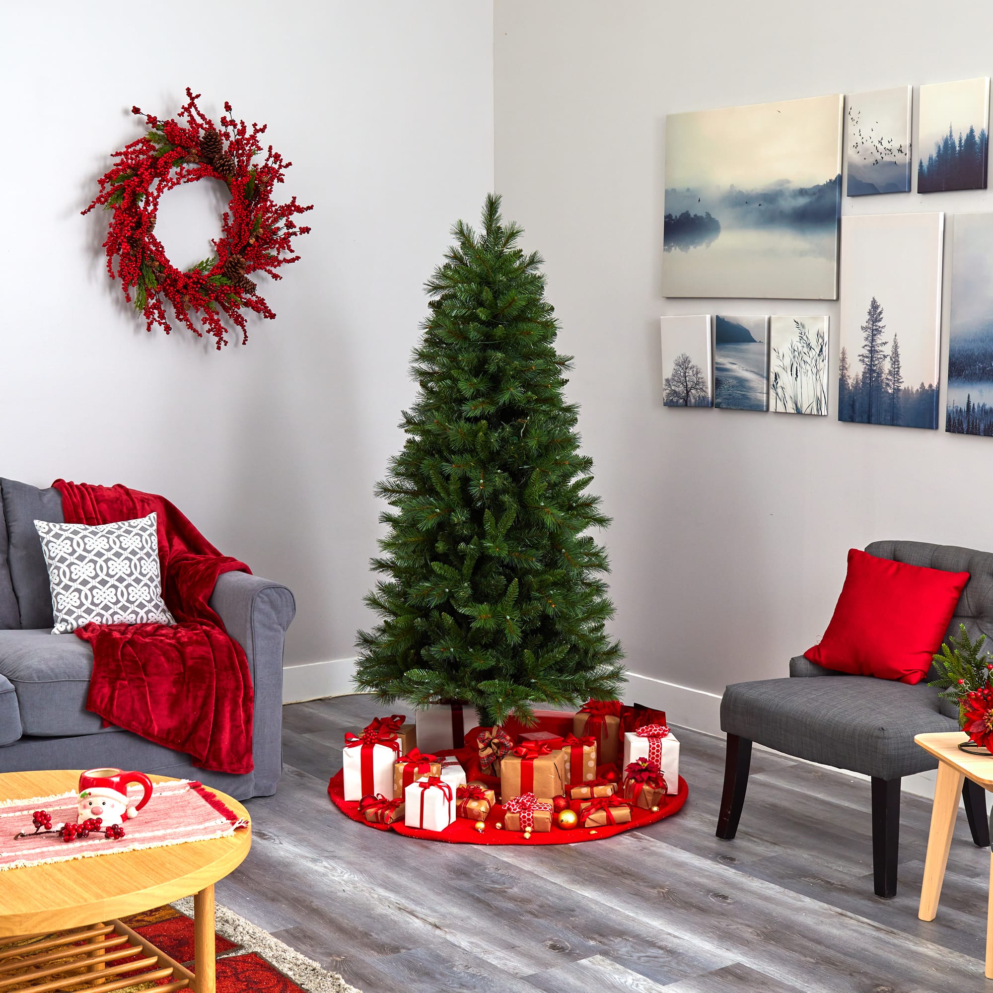 6ft. Pre-Lit West Virginia Mountain Pine Artificial Christmas Tree, Clear LED Lights
