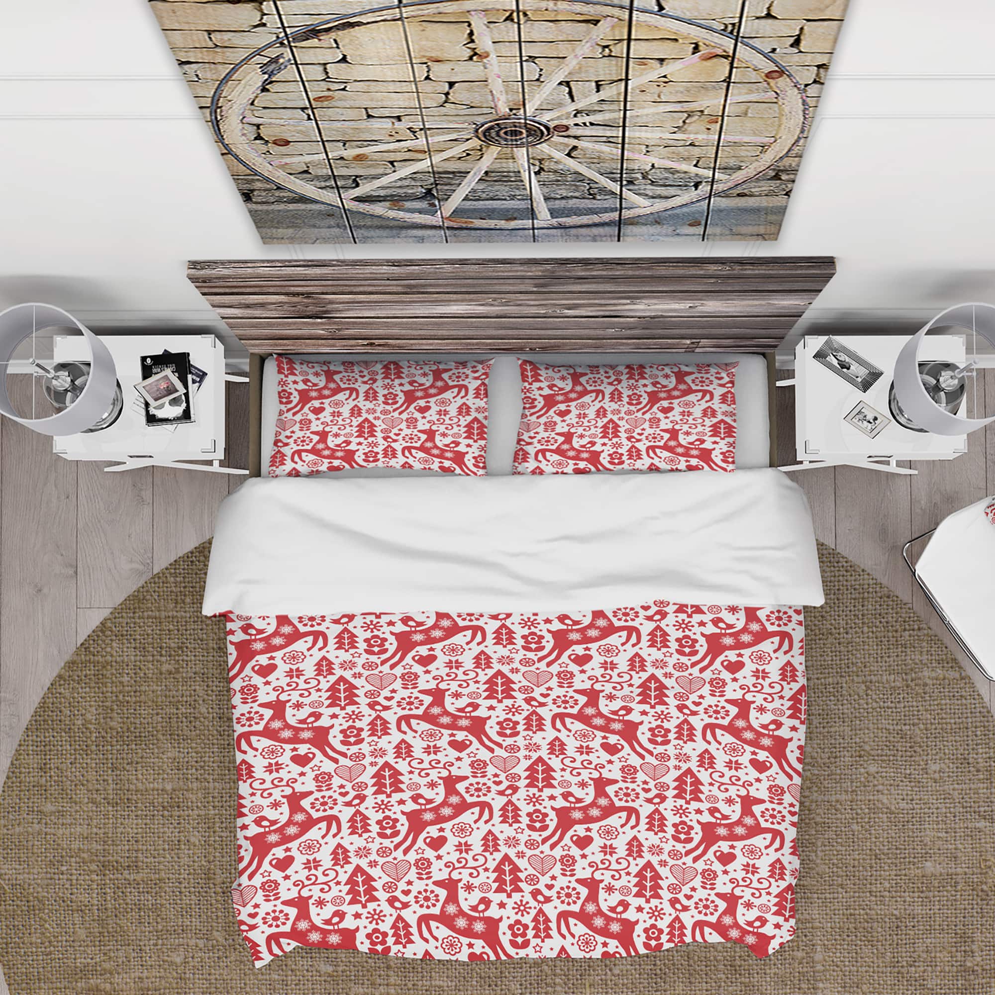 Designart Scandinavian Raindeer with Little Birds And Christmas Tree' Animals Bedding Set