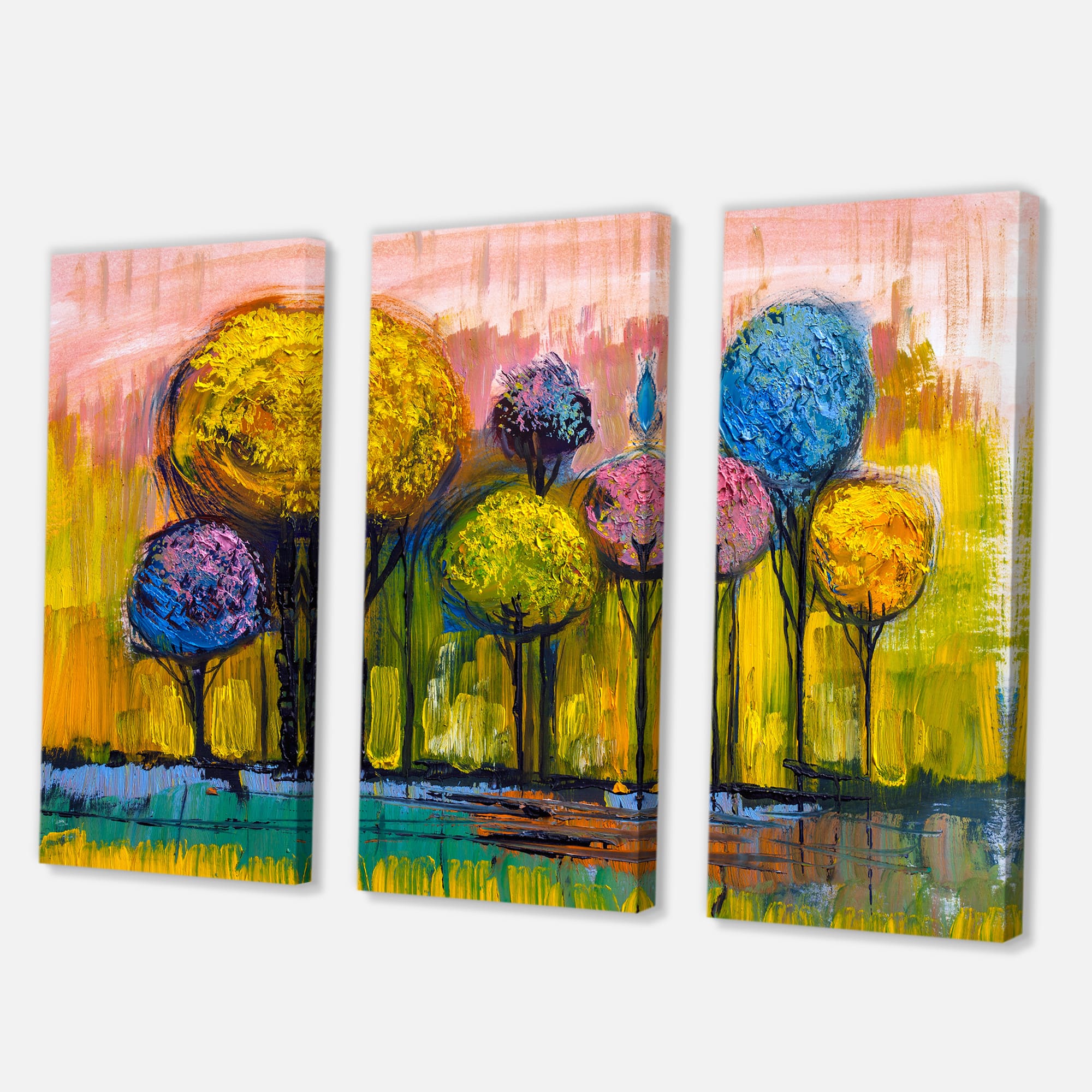 Designart - Colourful Trees Impressionist Landscape IV - Modern Canvas Wall Art Print
