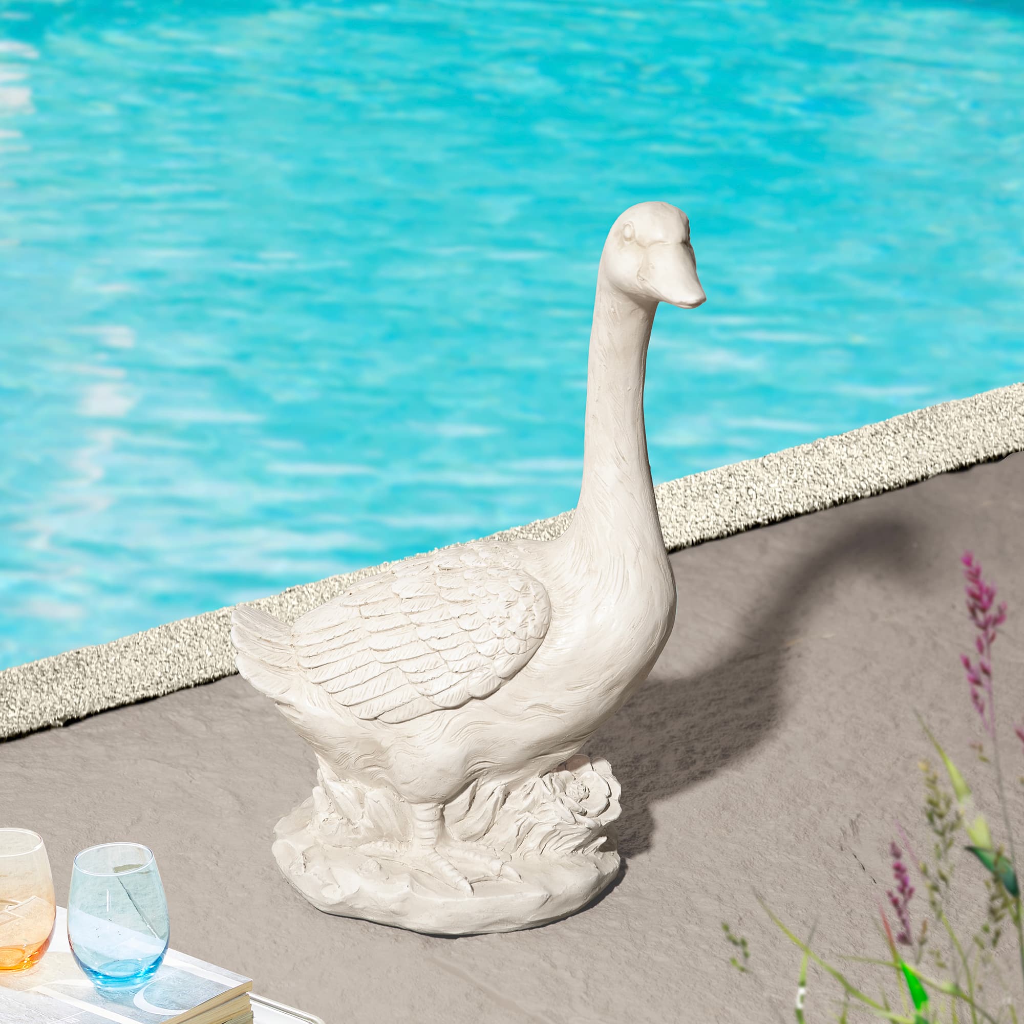 Glitzhome® 20" MGO White Goose Garden Statue