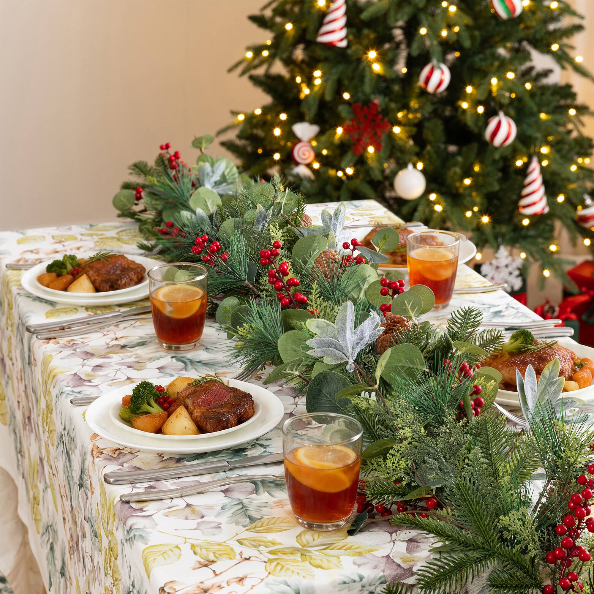 Glitzhome® 6ft. Christmas Berry & Pinecone Eucalyptus Garland, Set of 2