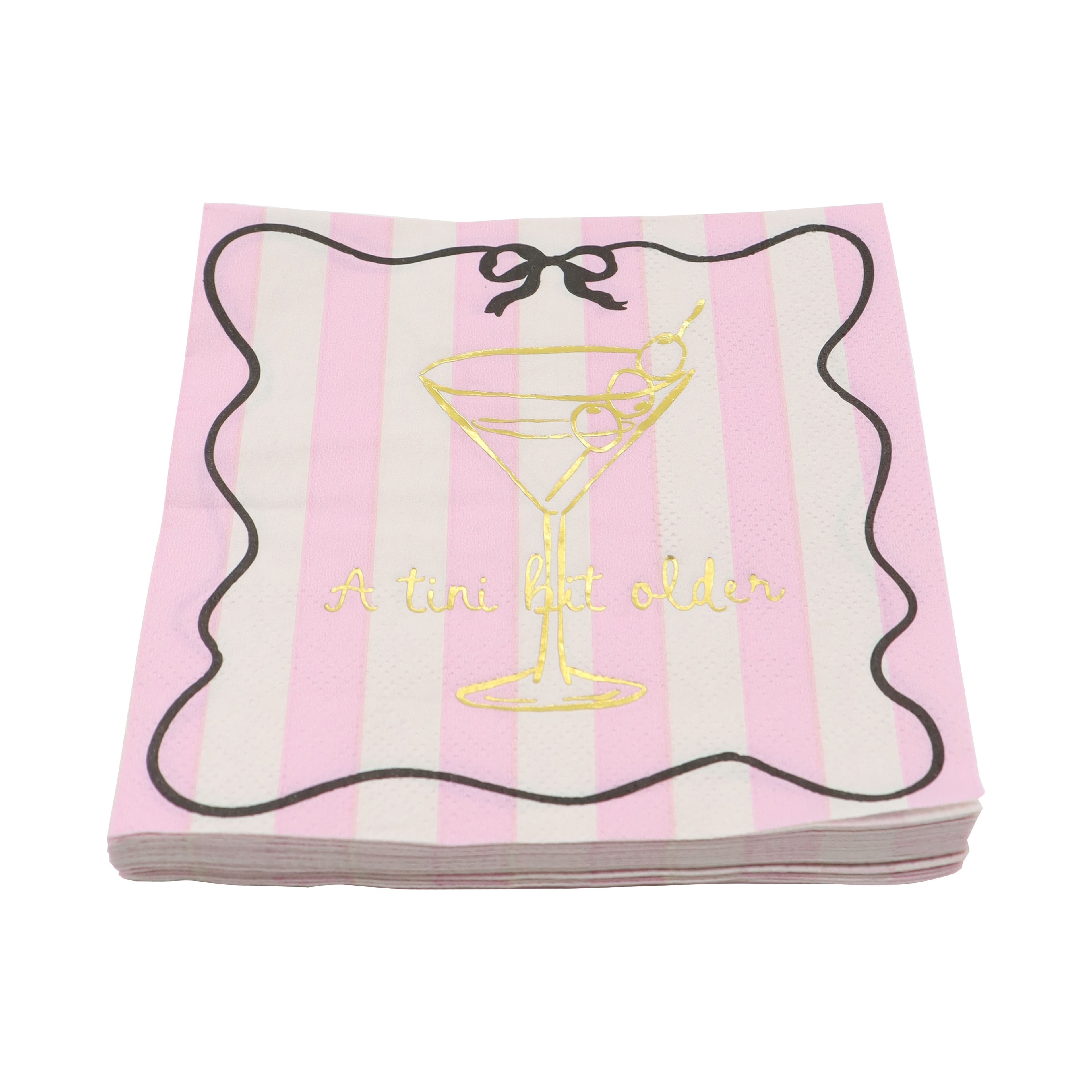 24 Packs: 20 ct. (480 total) Pink Stripes Tini Bit Older Paper Beverage Napkins by Celebrate It™