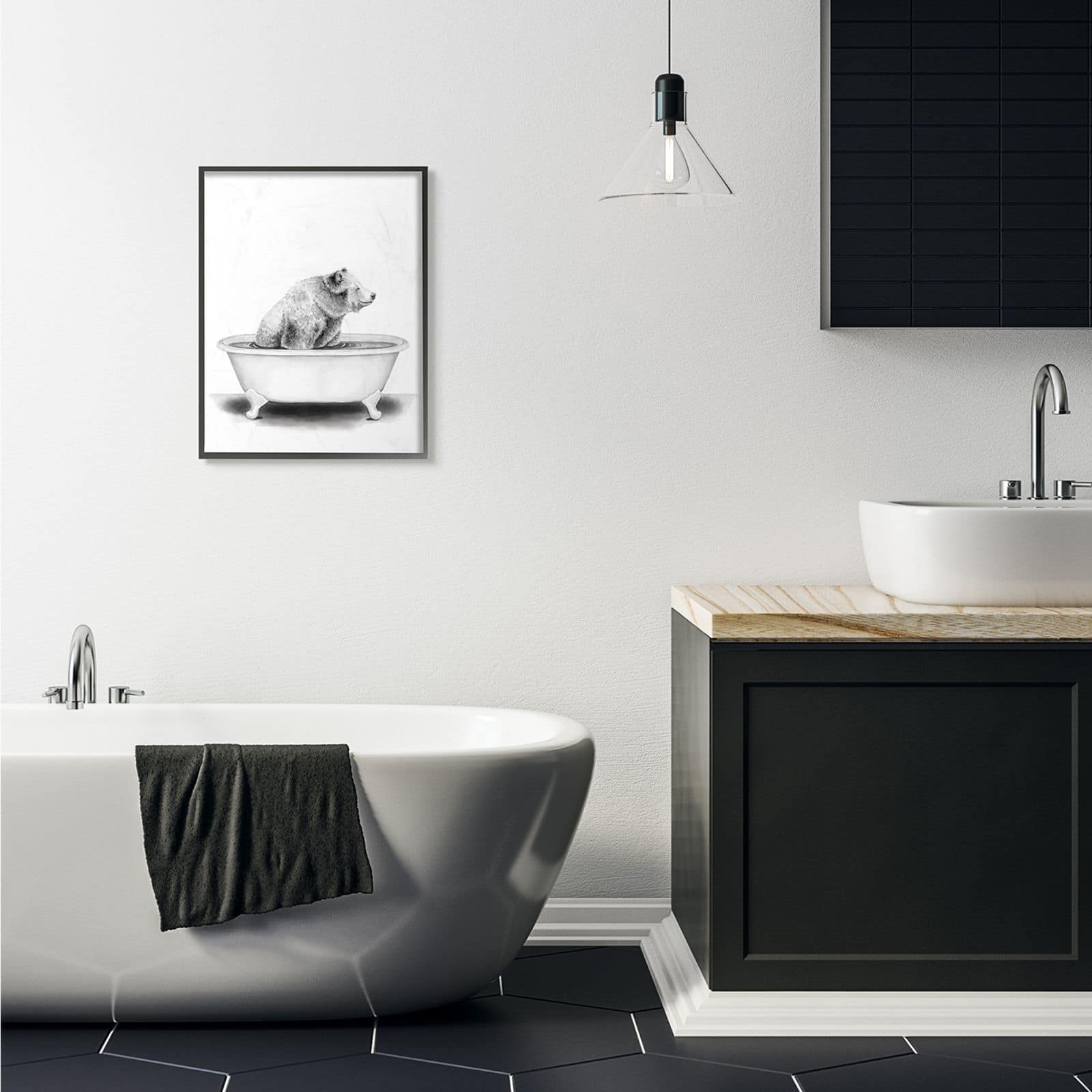 Stupell Industries Bear in a Tub Drawing with Frame Wall Accent