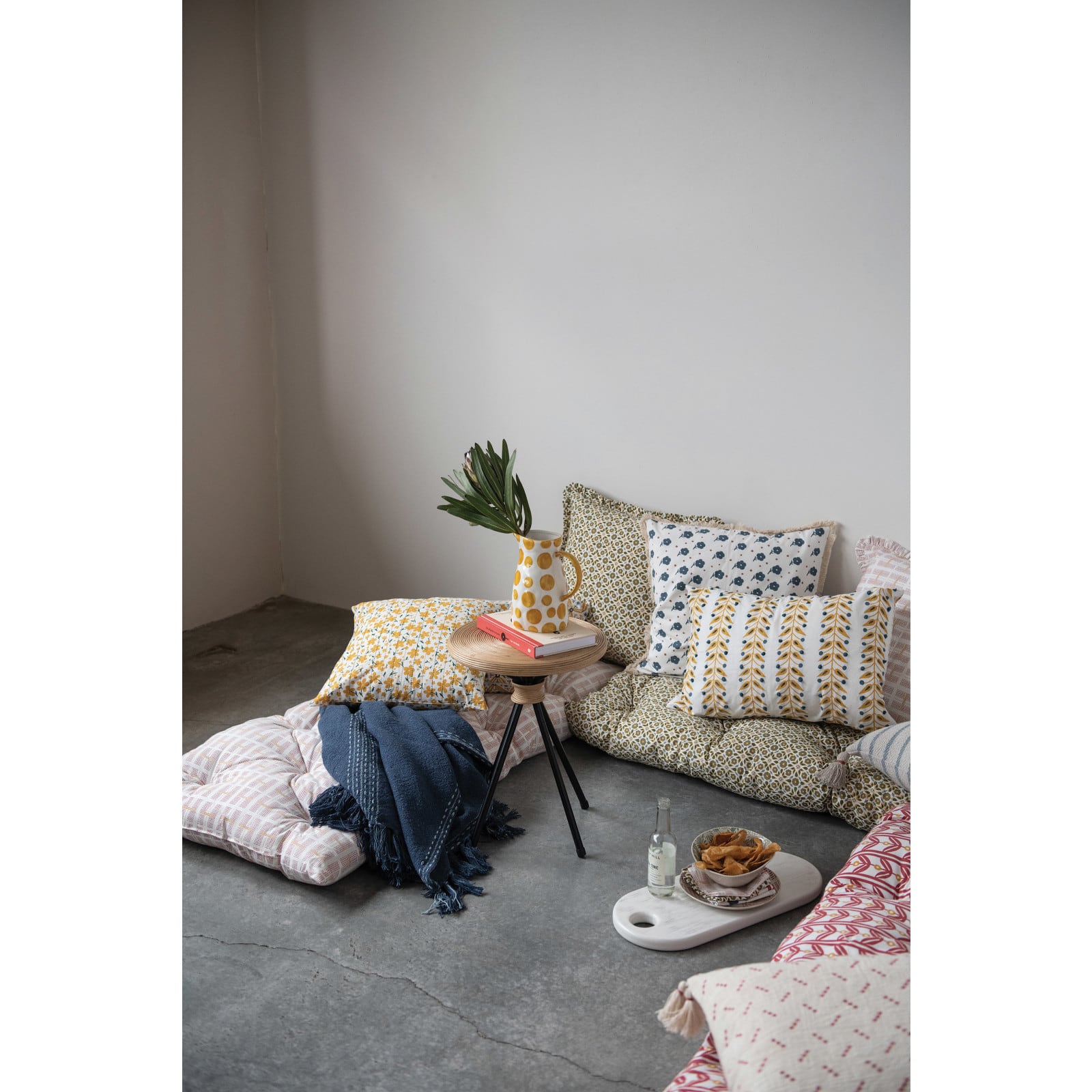 Hello Honey® 20" Embroidered Dots & Tassels Cotton Slub Square Pillow