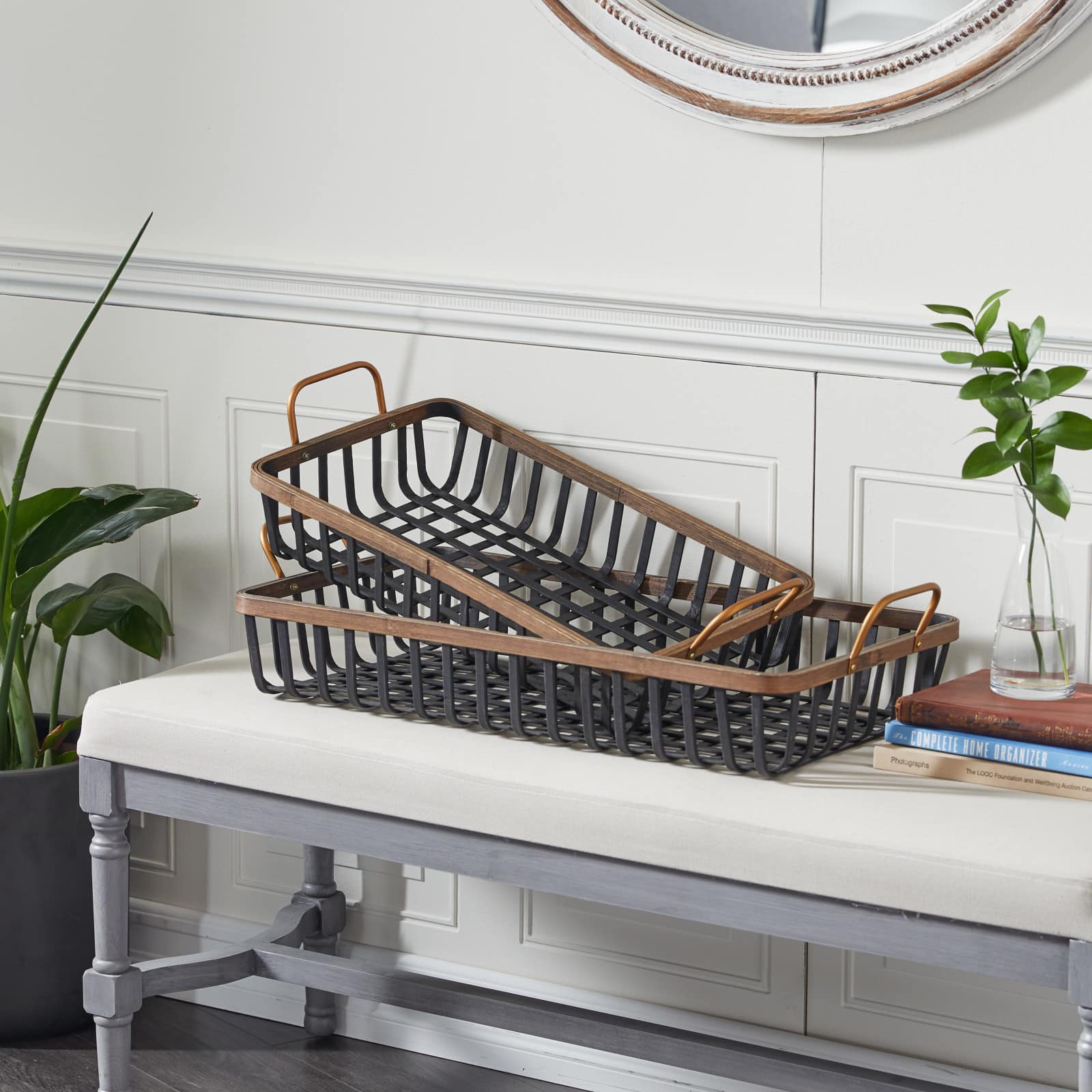 Black Wood Boho Style Tray Set