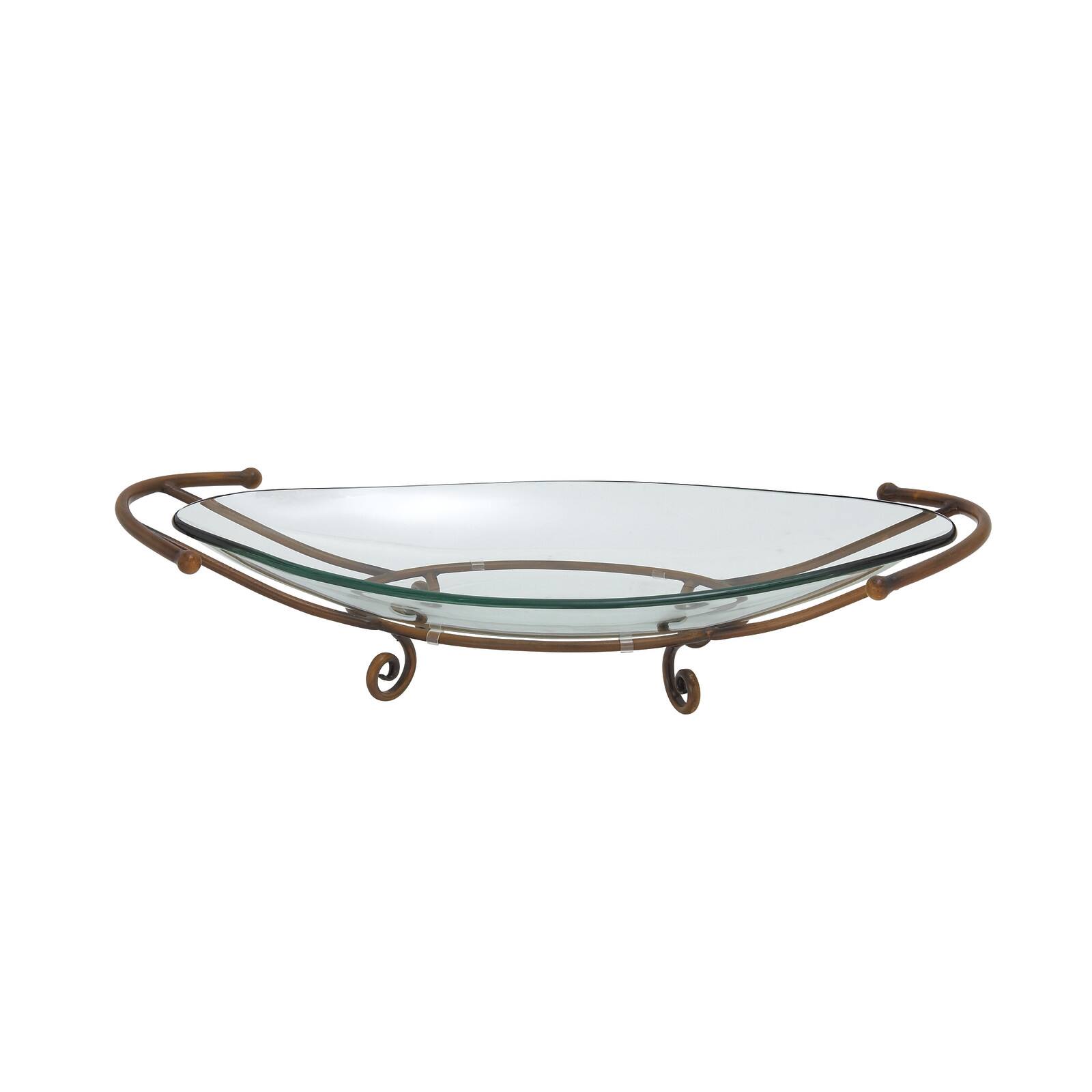 Brass Glass and Metal Modern Serving Bowl, 6" x 30" x 12"