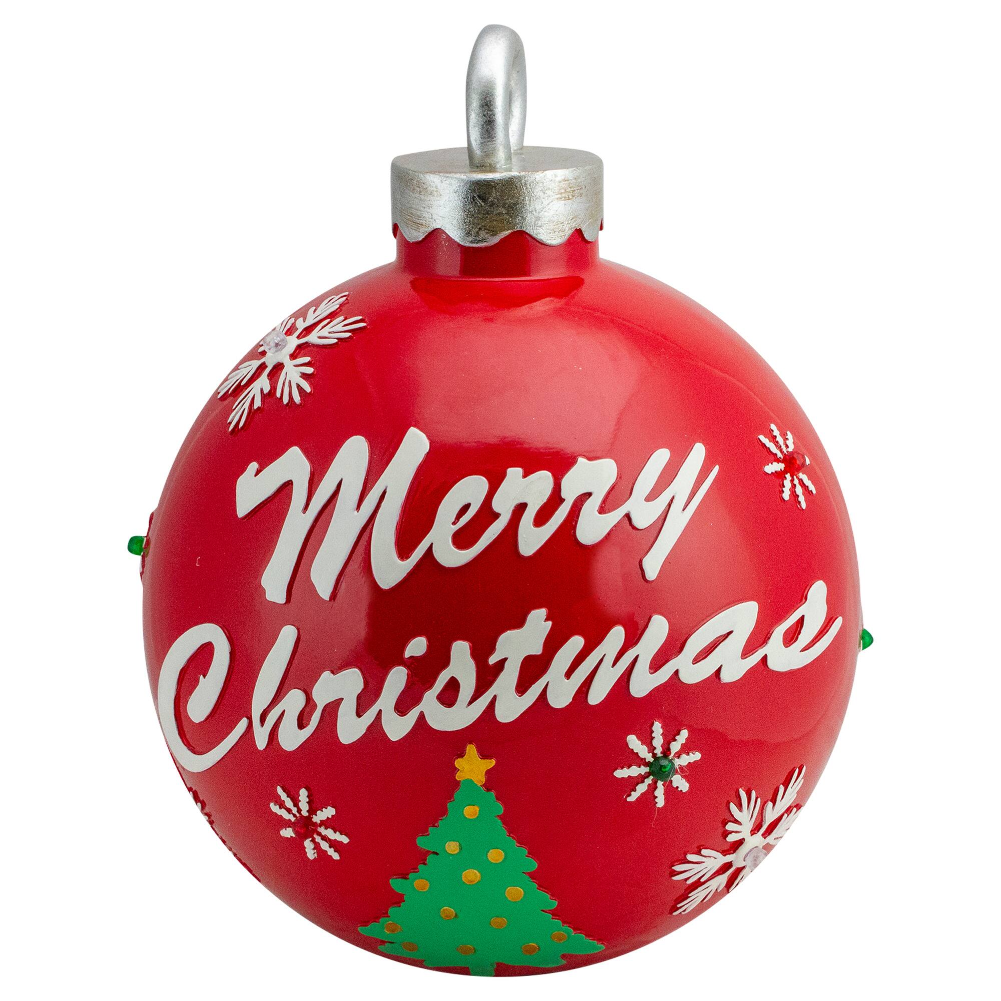 15" LED Lighted Red Merry Christmas Ball Ornament Decoration