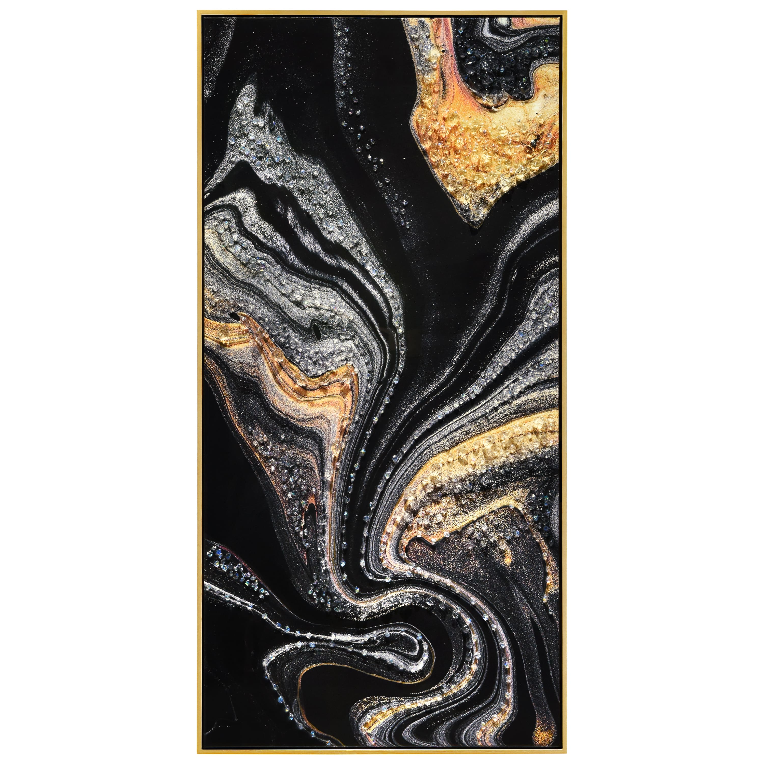 Empire Art Direct Arte De Crystallus 24" x 48" Golden Veins III Epoxy Coated Wrapped Framed Glossy Abstract Canvas Wall Art