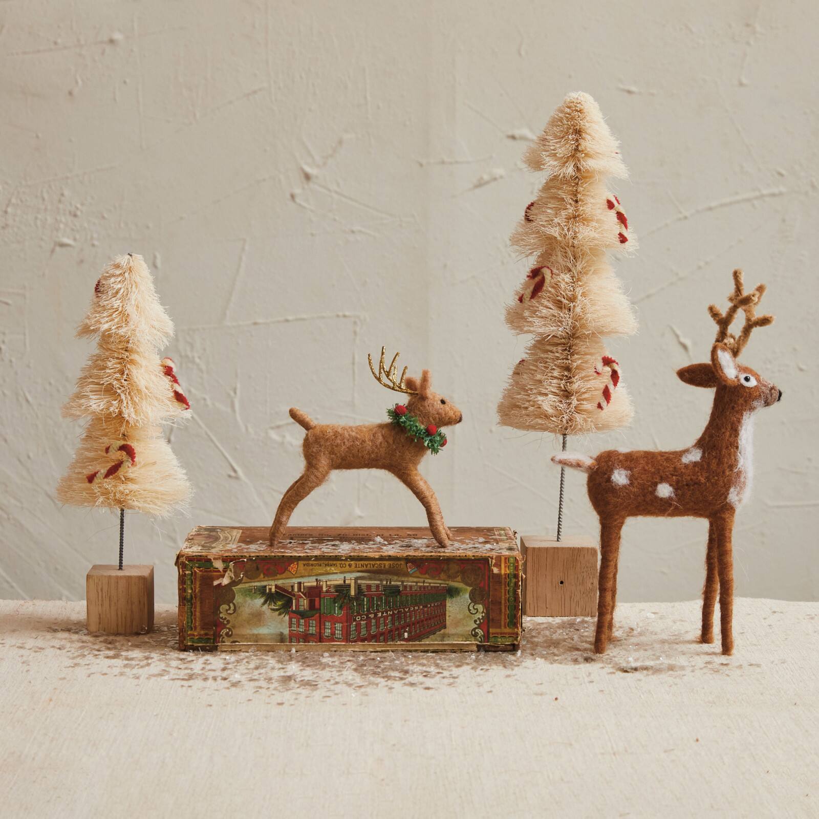 Hello Honey® Natural Sisal Bottle Brush Tree with Chenille Candy Cane & Wood Base