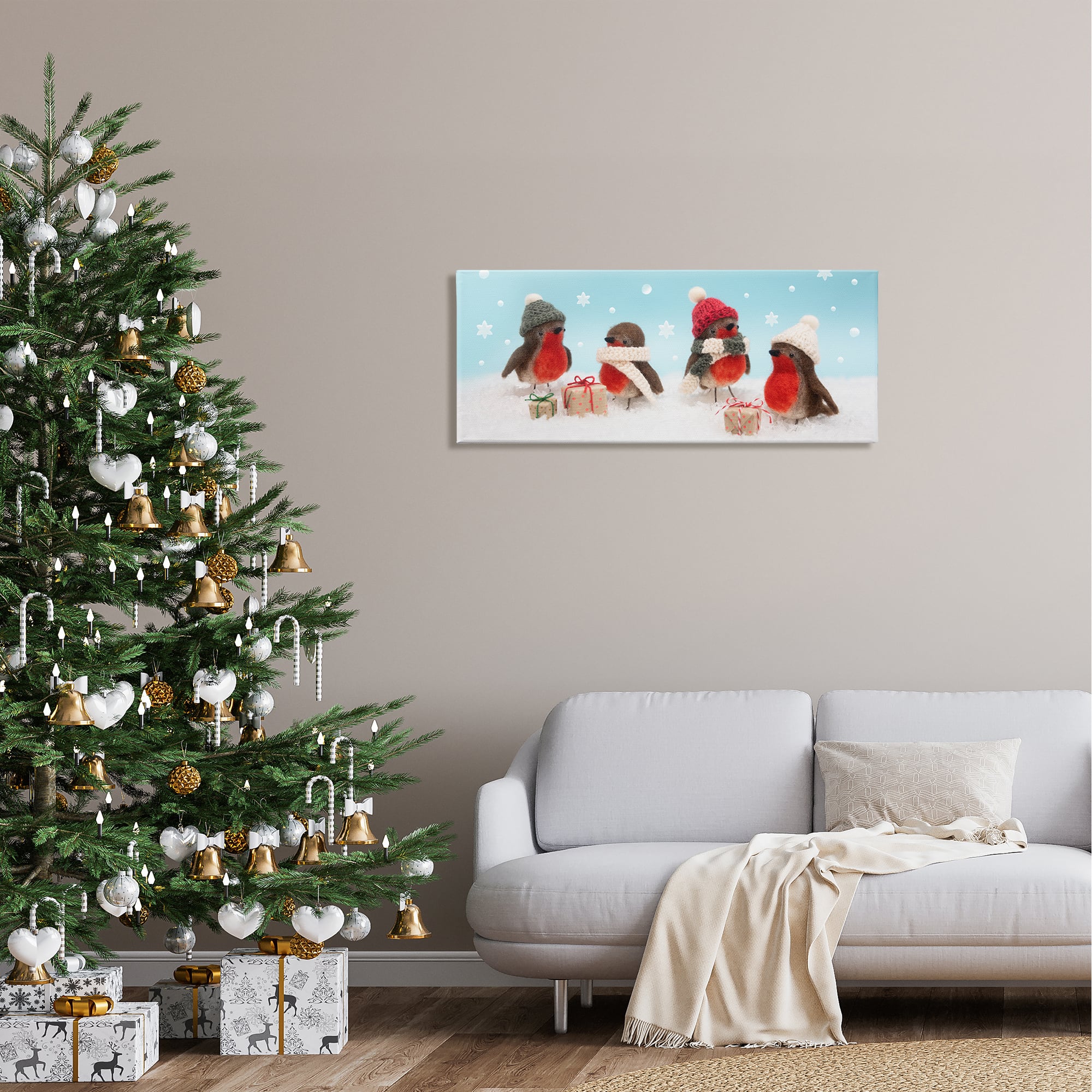Stupell Industries Birds & Christmas Gifts Snowflakes Canvas Wall Art