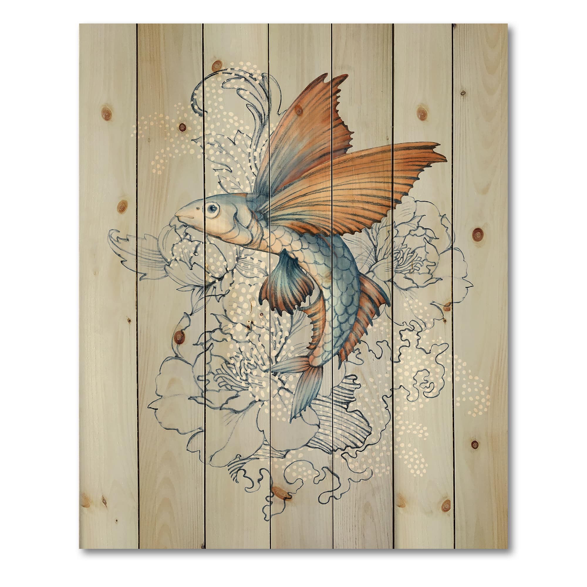 Designart - Flying Fish On Peonies
