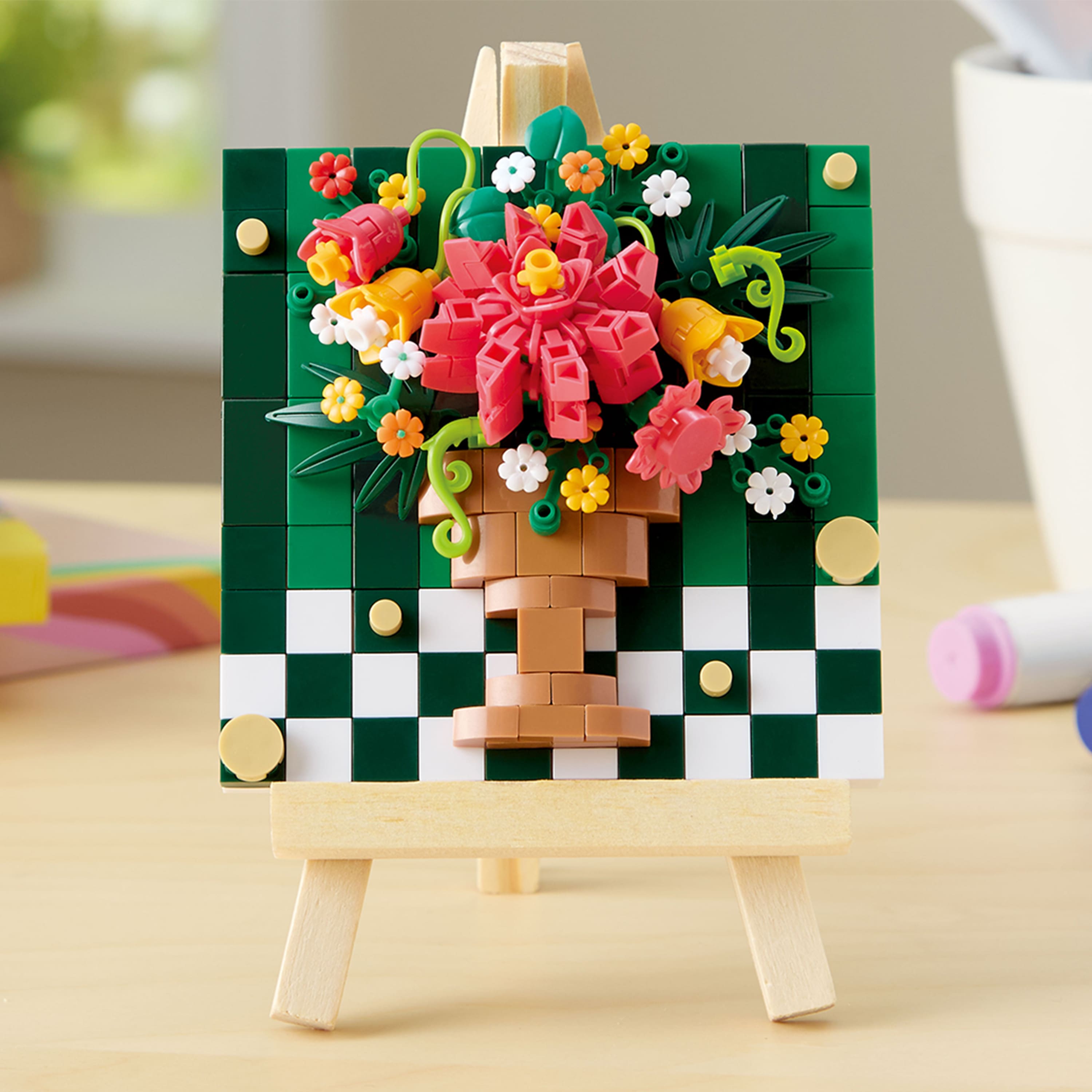 Green Floral Brick Art Kit with Wooden Easel by Make Market®
