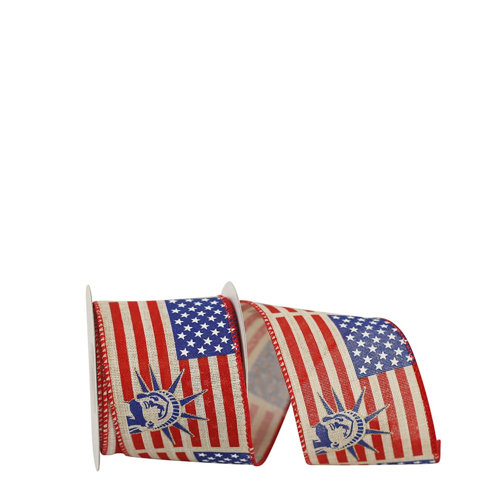 JAM Paper 2.5" x 10yd. Lady Liberty & Flag Wired Ribbon