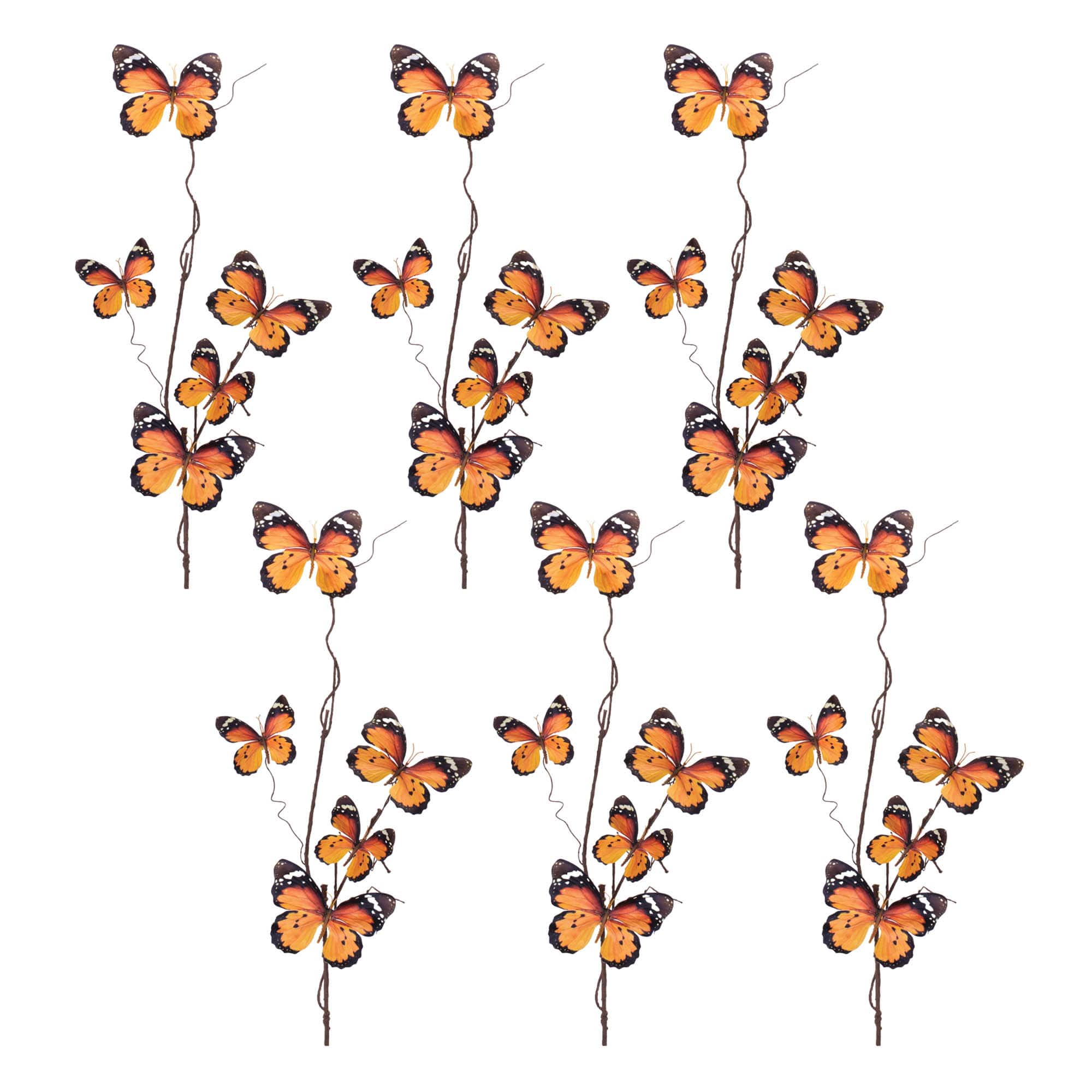 32" Orange & Black Toned Butterfly Twig Sprays, 6ct.