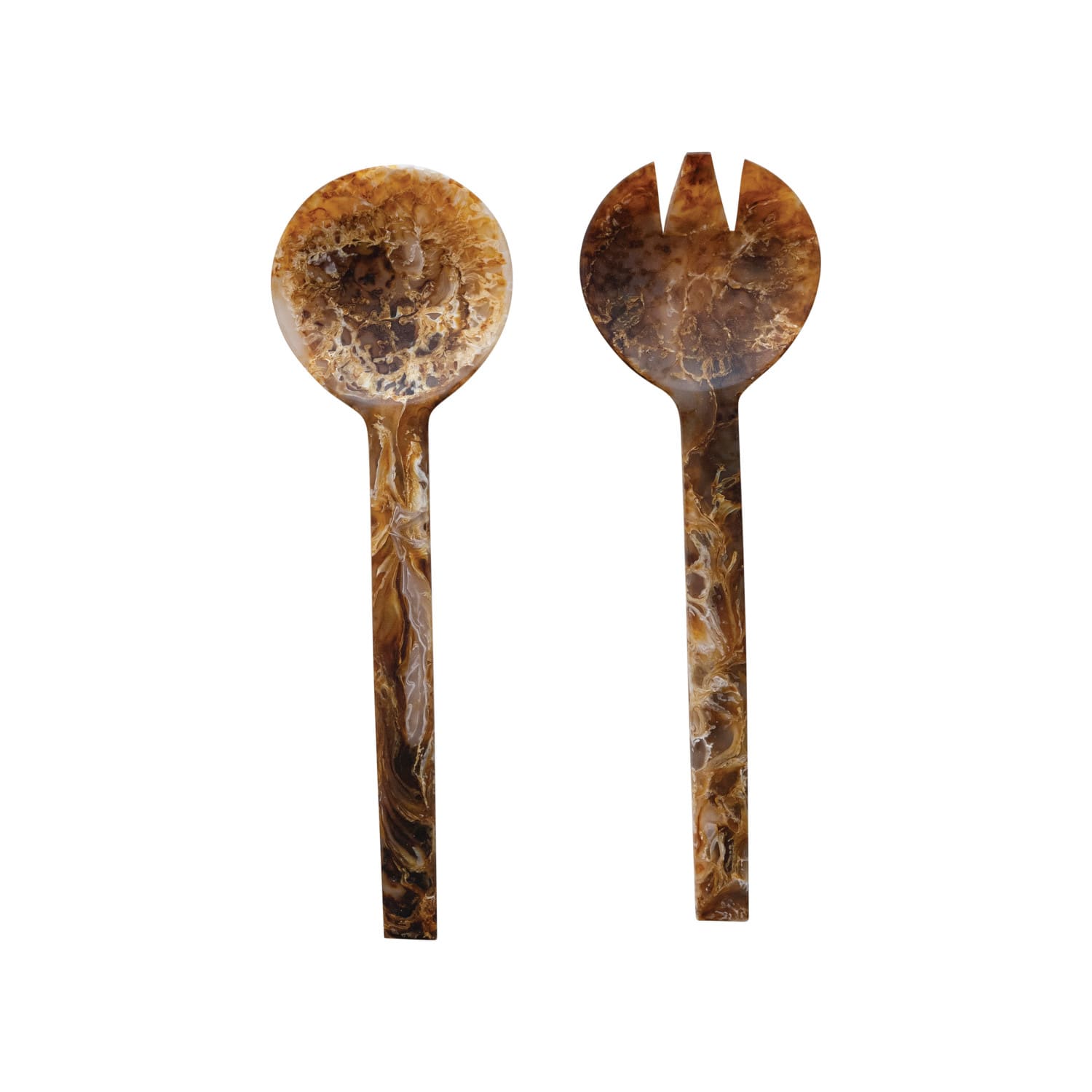 Hello Honey® 10" Matte Brown Marble Finish Salad Server Set