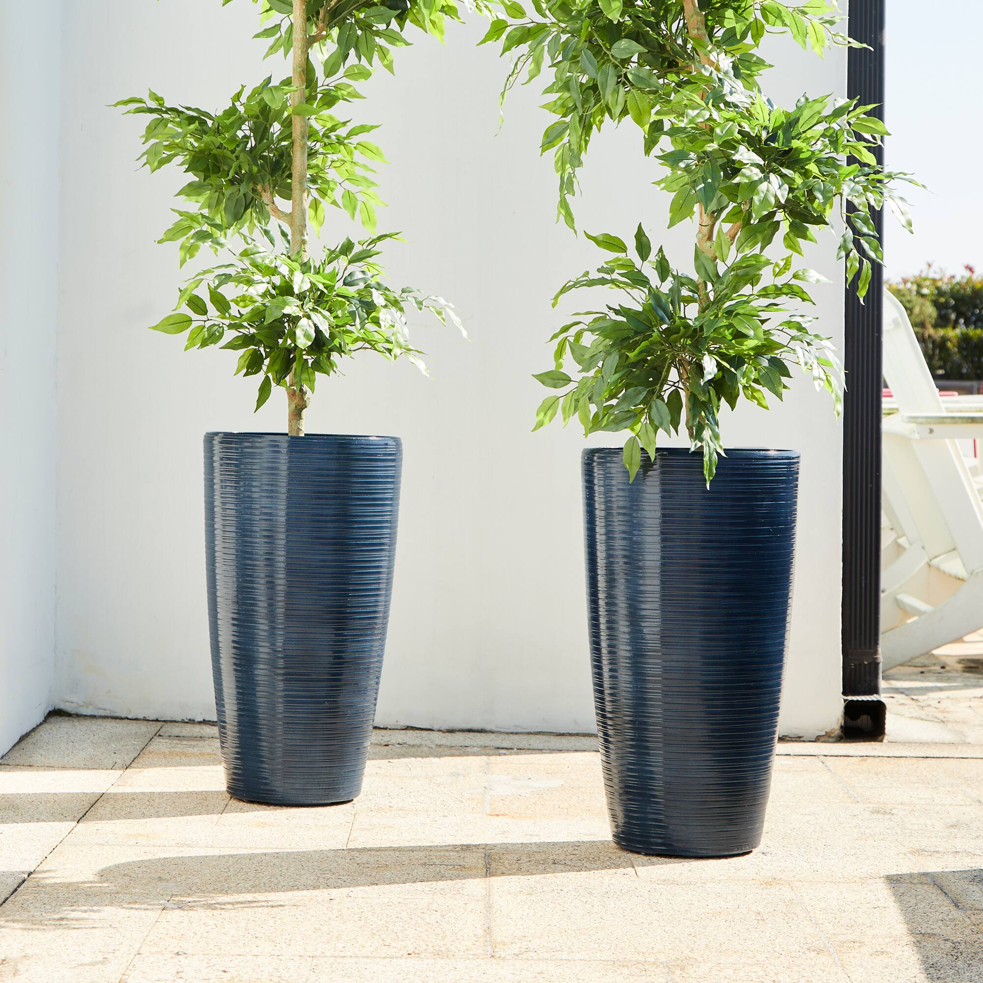 Glitzhome® 22.5" Turquoise Faux Ceramic Textured Planters, 2ct.