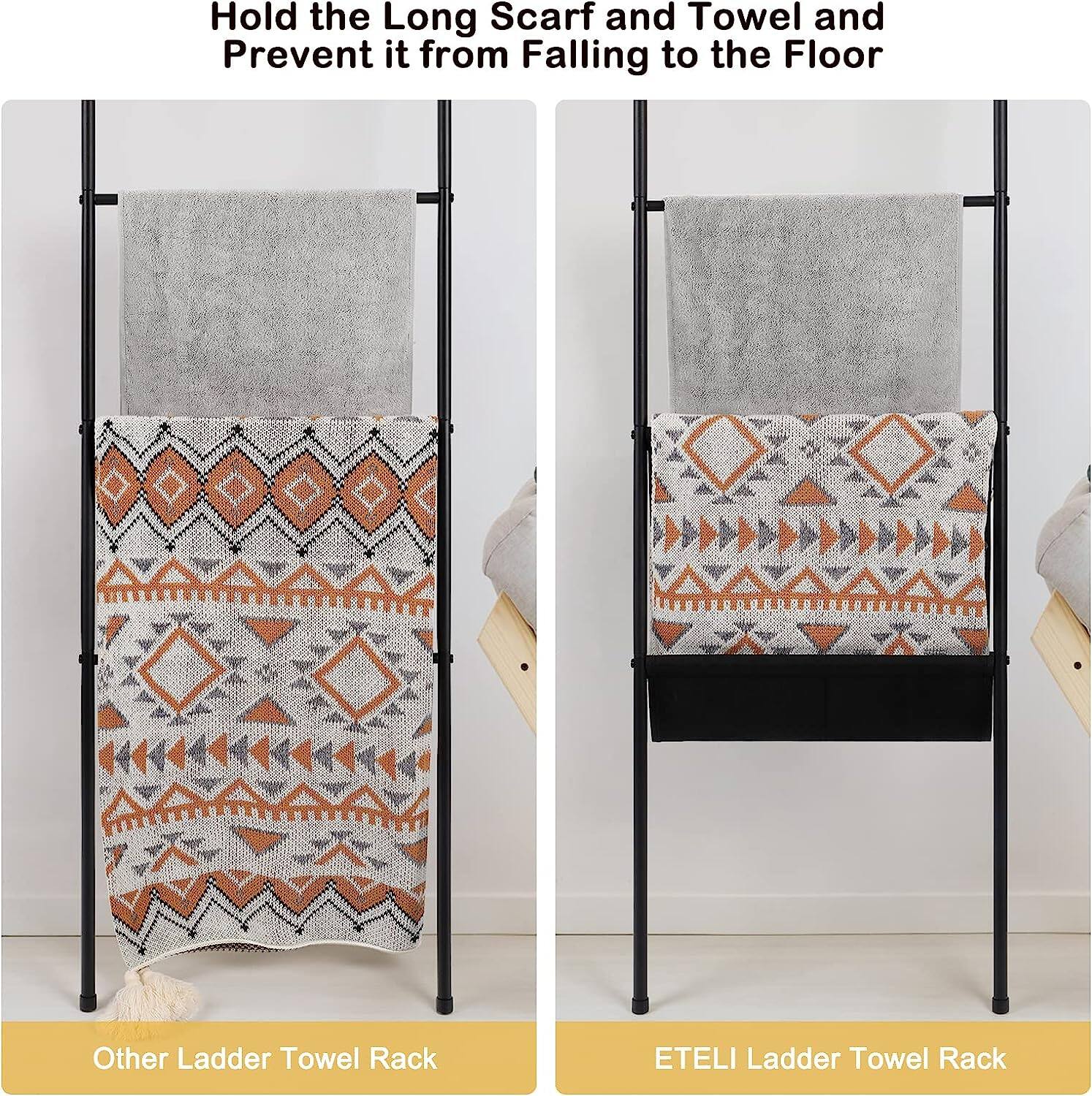 NEX™ 64.5" Farmhouse Decorative Ladder with 5 Hooks & Pocket