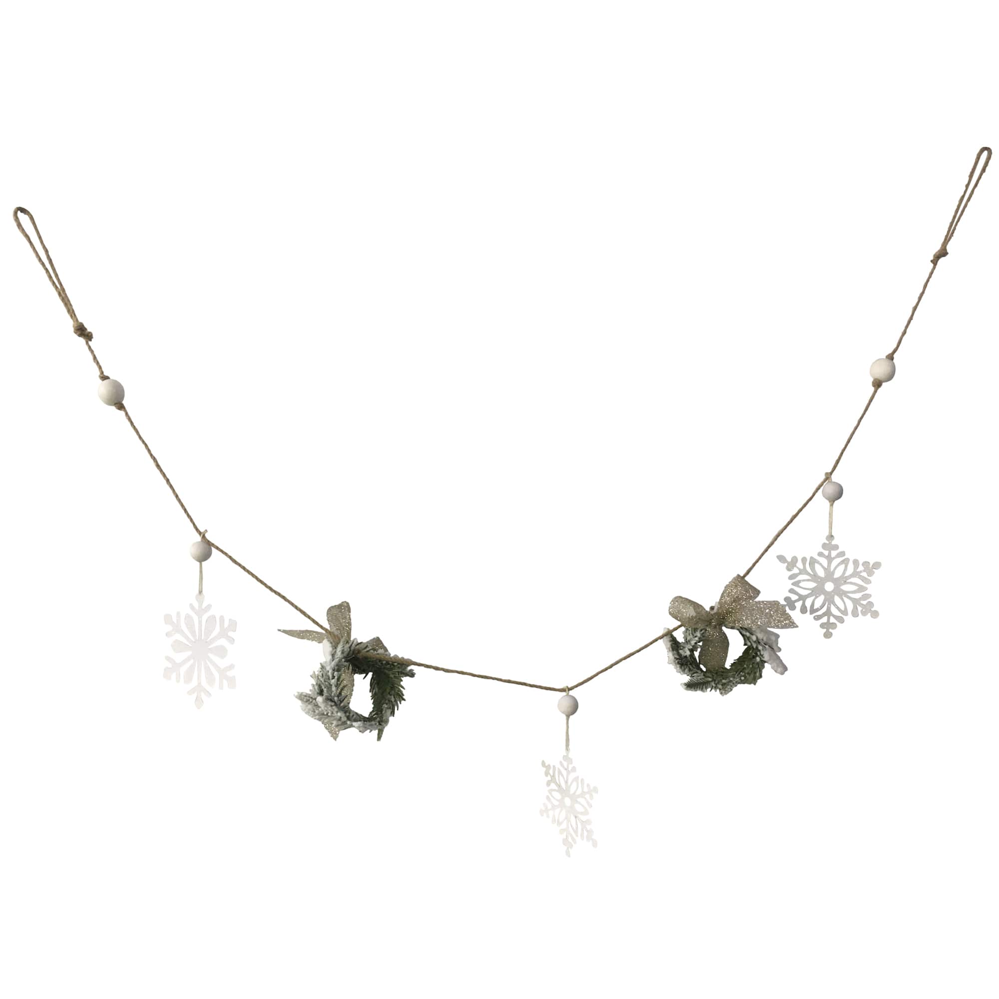 4.75Ft Snowflake & Frosted Pine with Wooden Beads Christmas Garland By Northlight in White | 4.75 ft | Michaels®