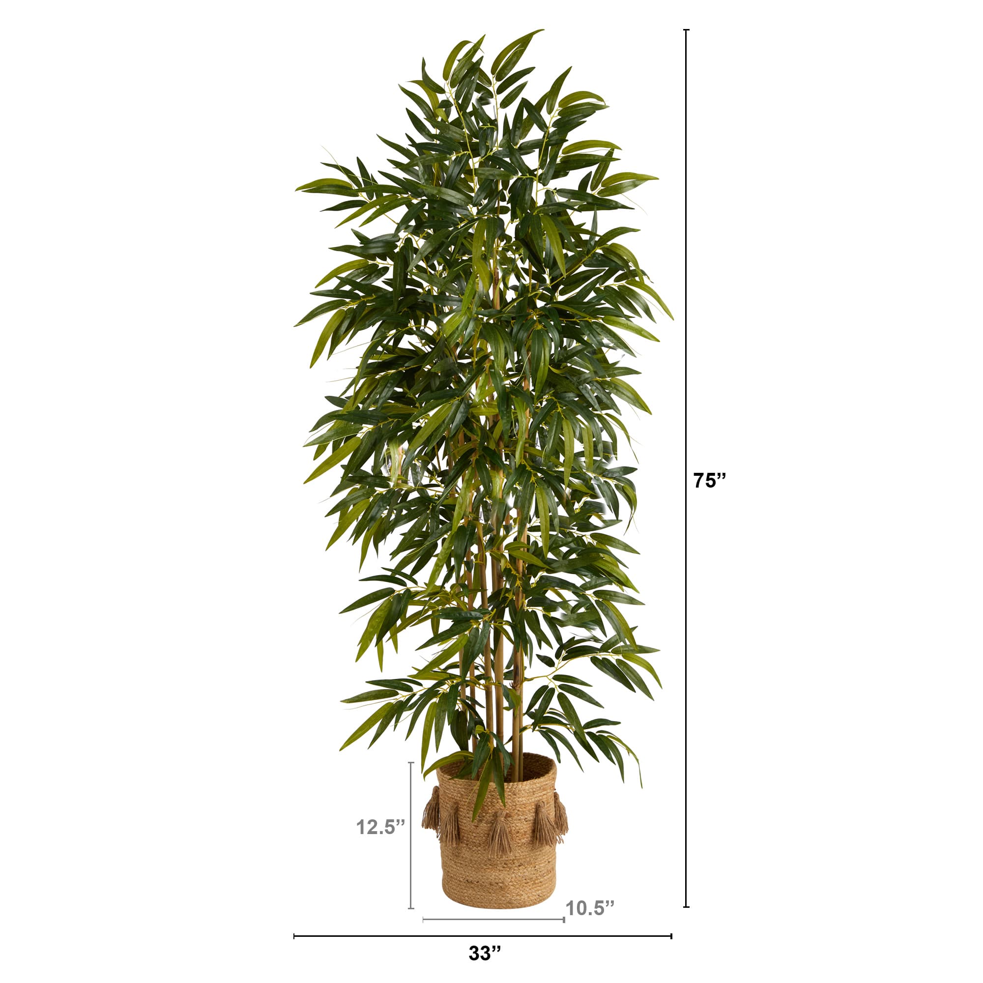 75" Bamboo Artificial Tree in Handmade Natural Jute Planter with Tassels