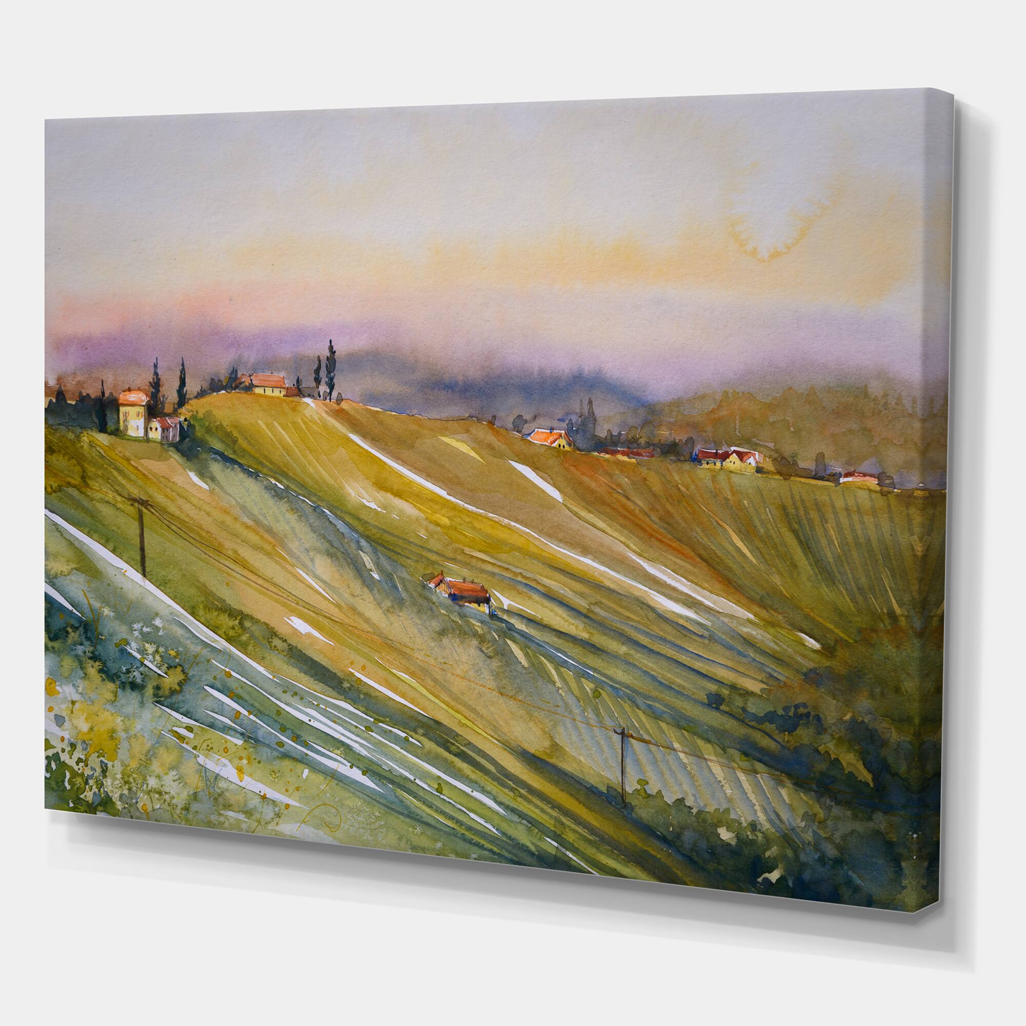 Designart - Vineyard At Dawn In Tuscany Italy - Country Canvas Wall Art Print