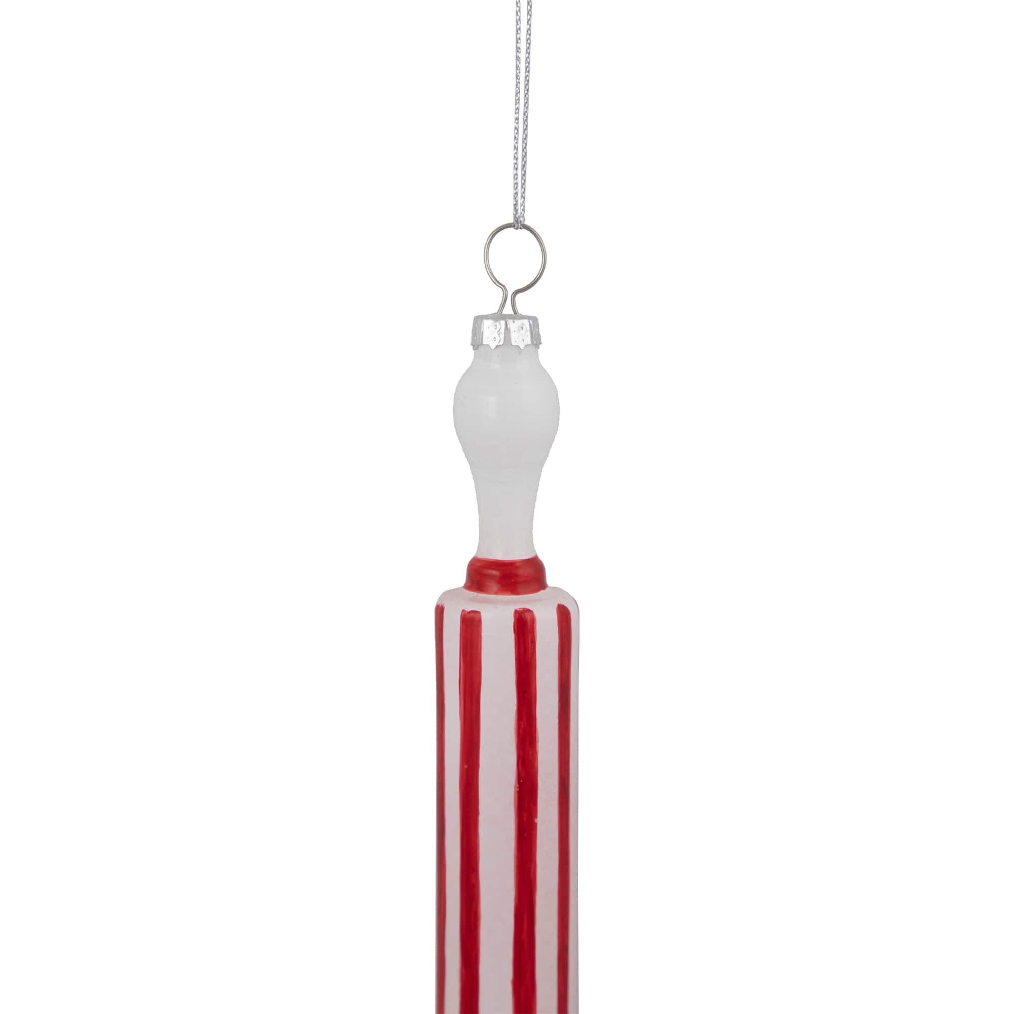 Red Striped Rolling Pin Glass Christmas Ornament