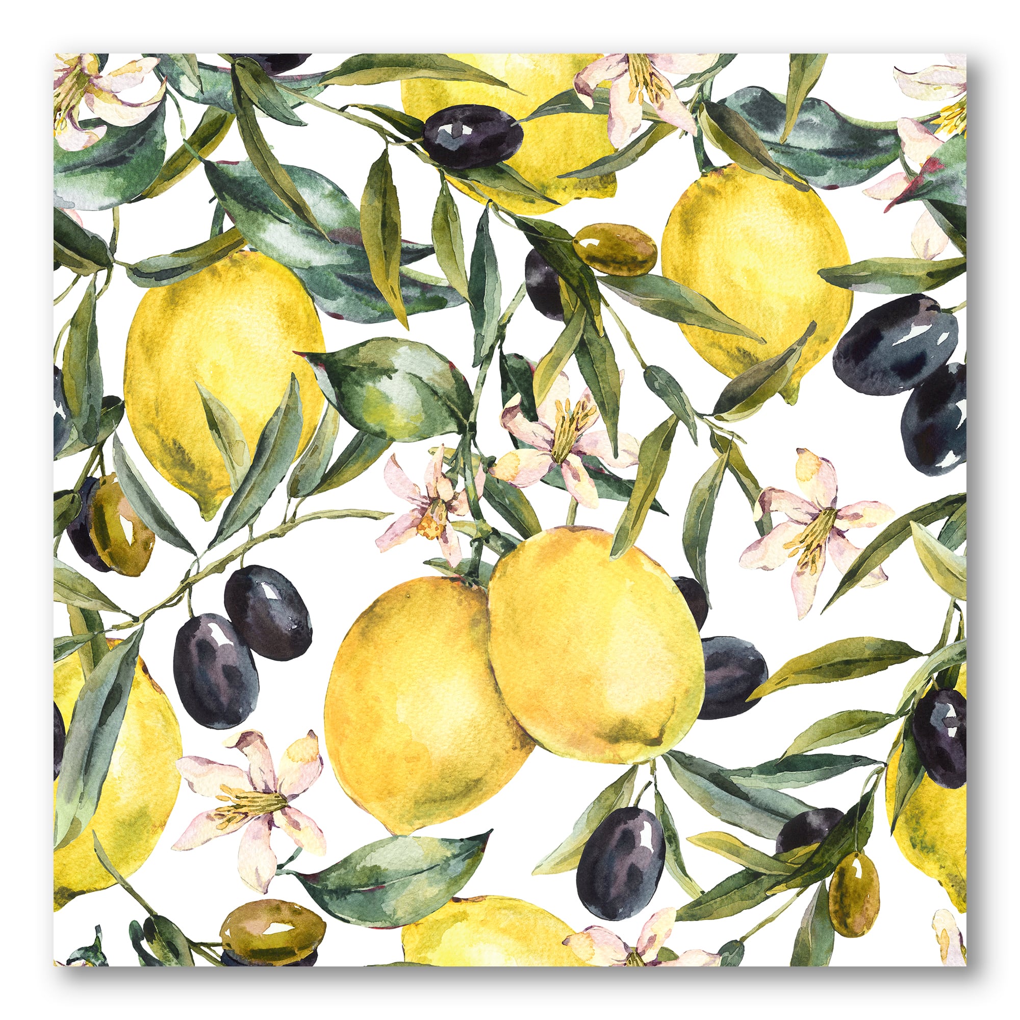 Designart - Lemon and Olive Branches I - Tropical Canvas Wall Art Print