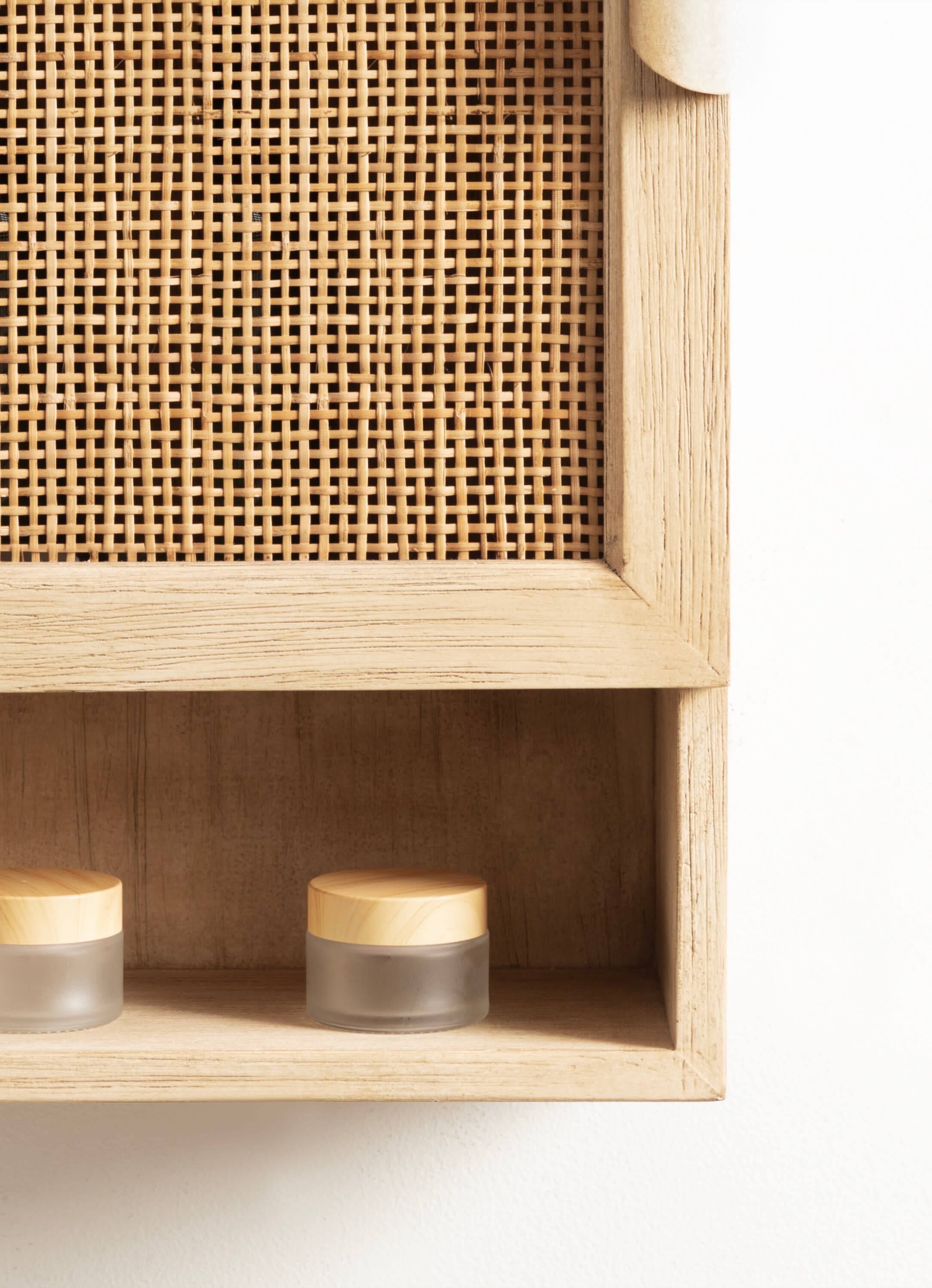 Kate and Laurel Ori Rattan Wall Cabinet with Cubby