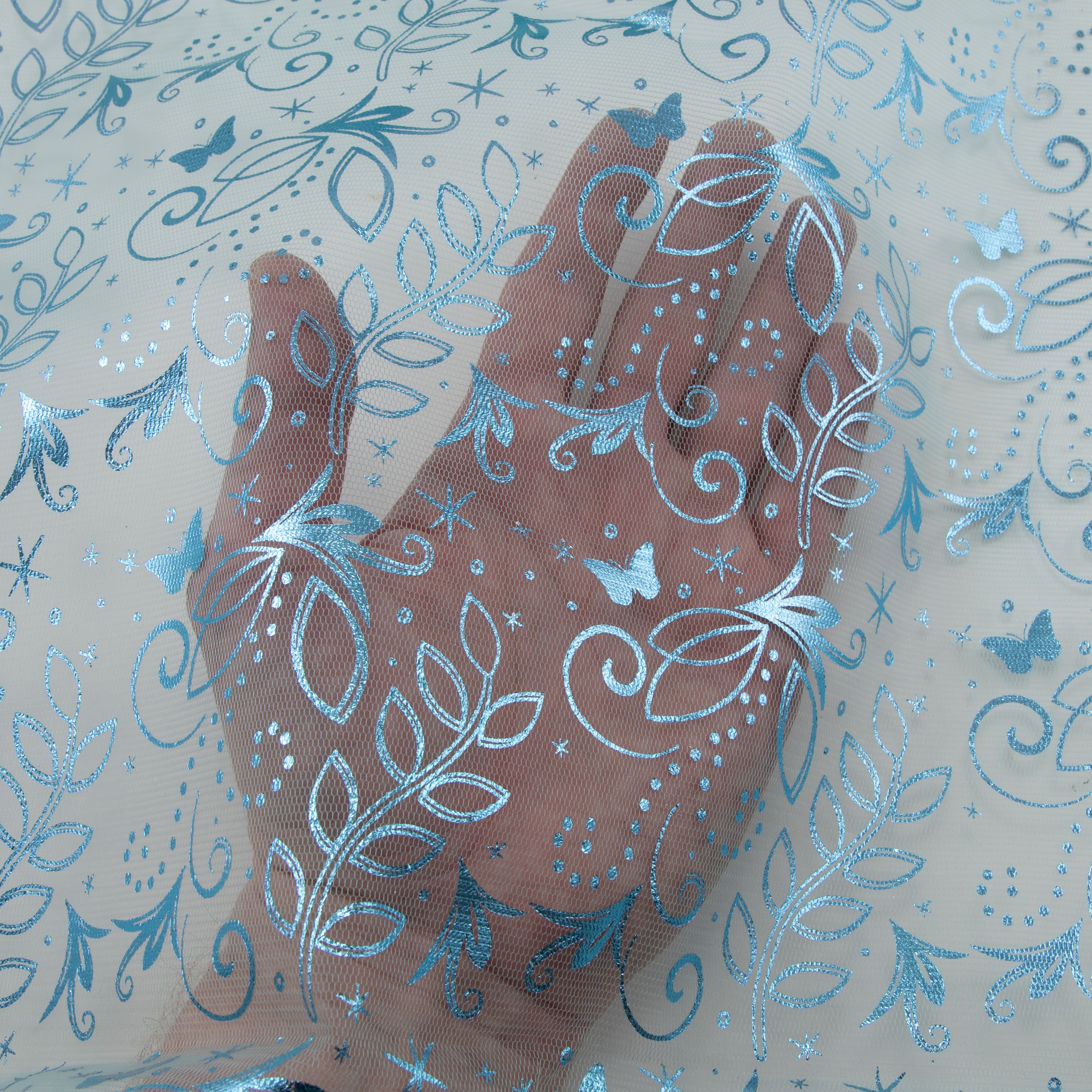 Wyla Light Blue Butterfly Mesh Polyester Fabric