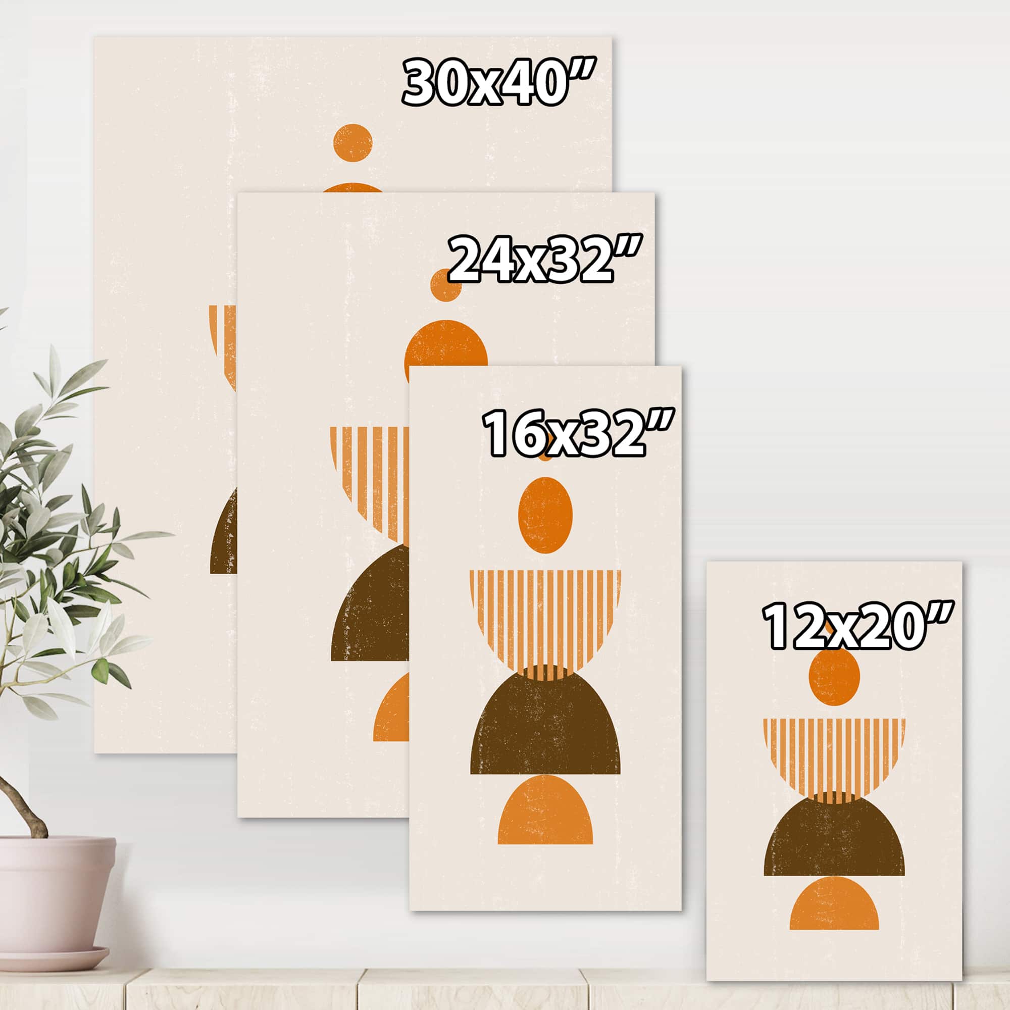 Designart - Abstract Minimal Sun and Moon In Earth Tones I - Modern Canvas Wall Art Print