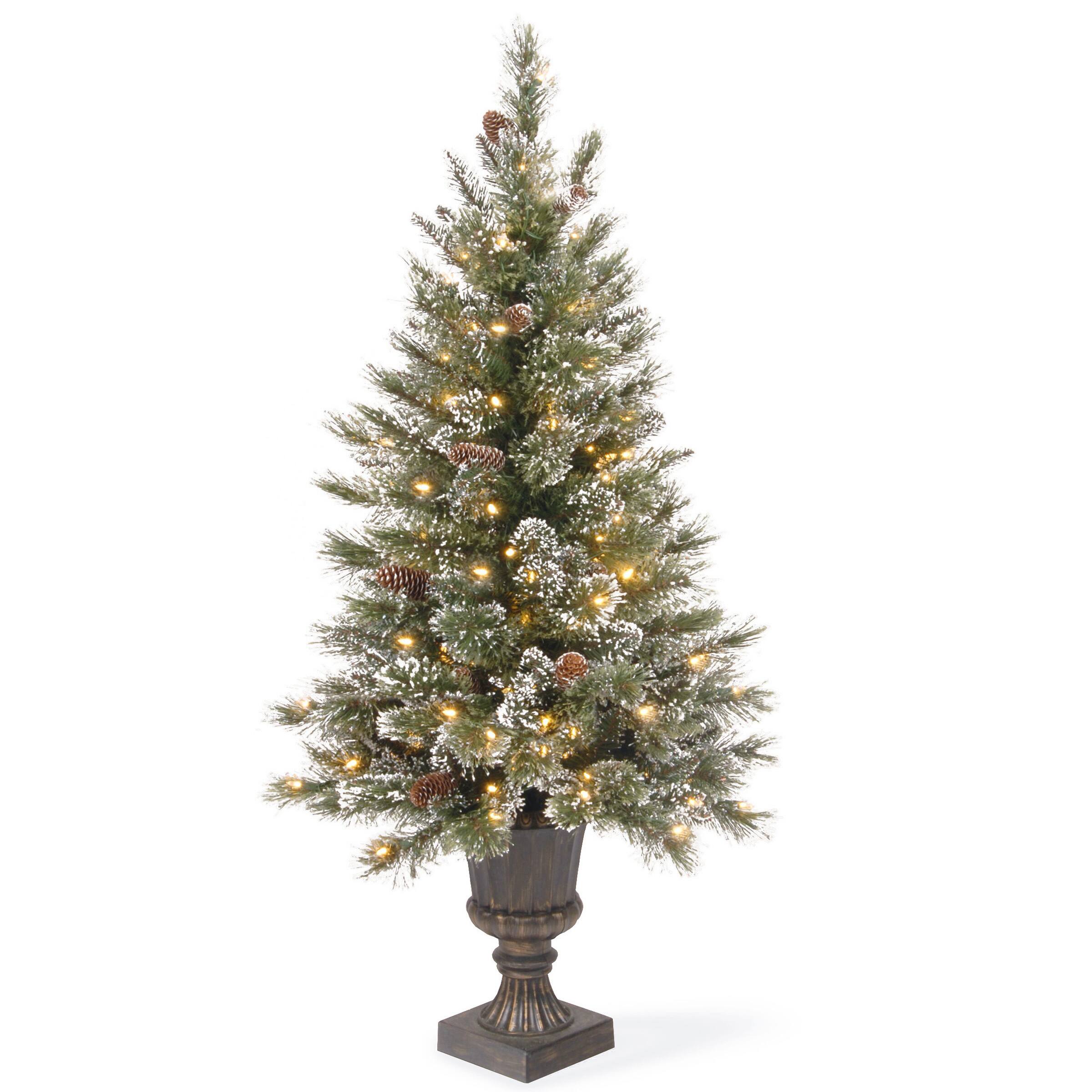 4ft. Pre-Lit Glittery Bristle® Pine Entrance Artificial Christmas Tree, Twinkly™ LED Lights