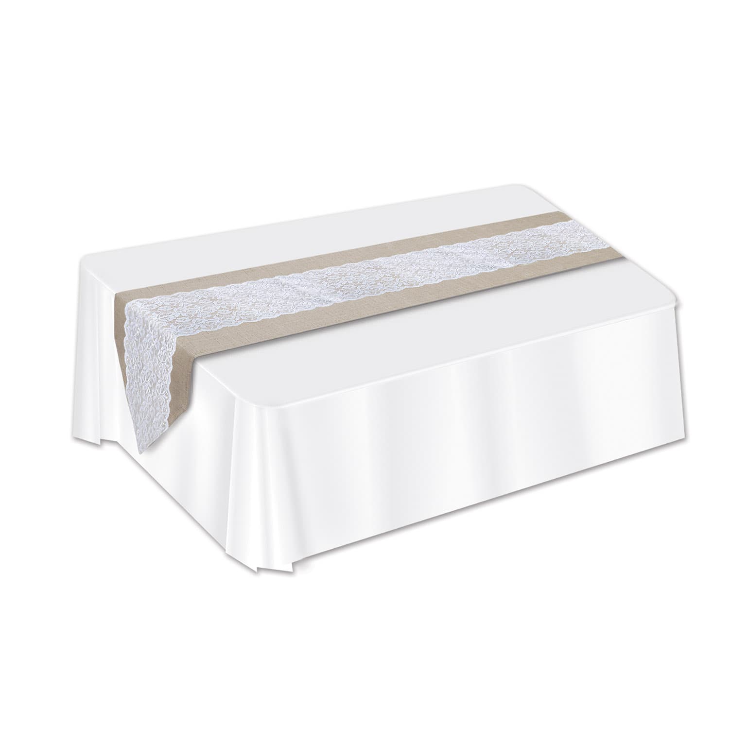 Beistle 6ft. White Lace & Burlap Table Runner