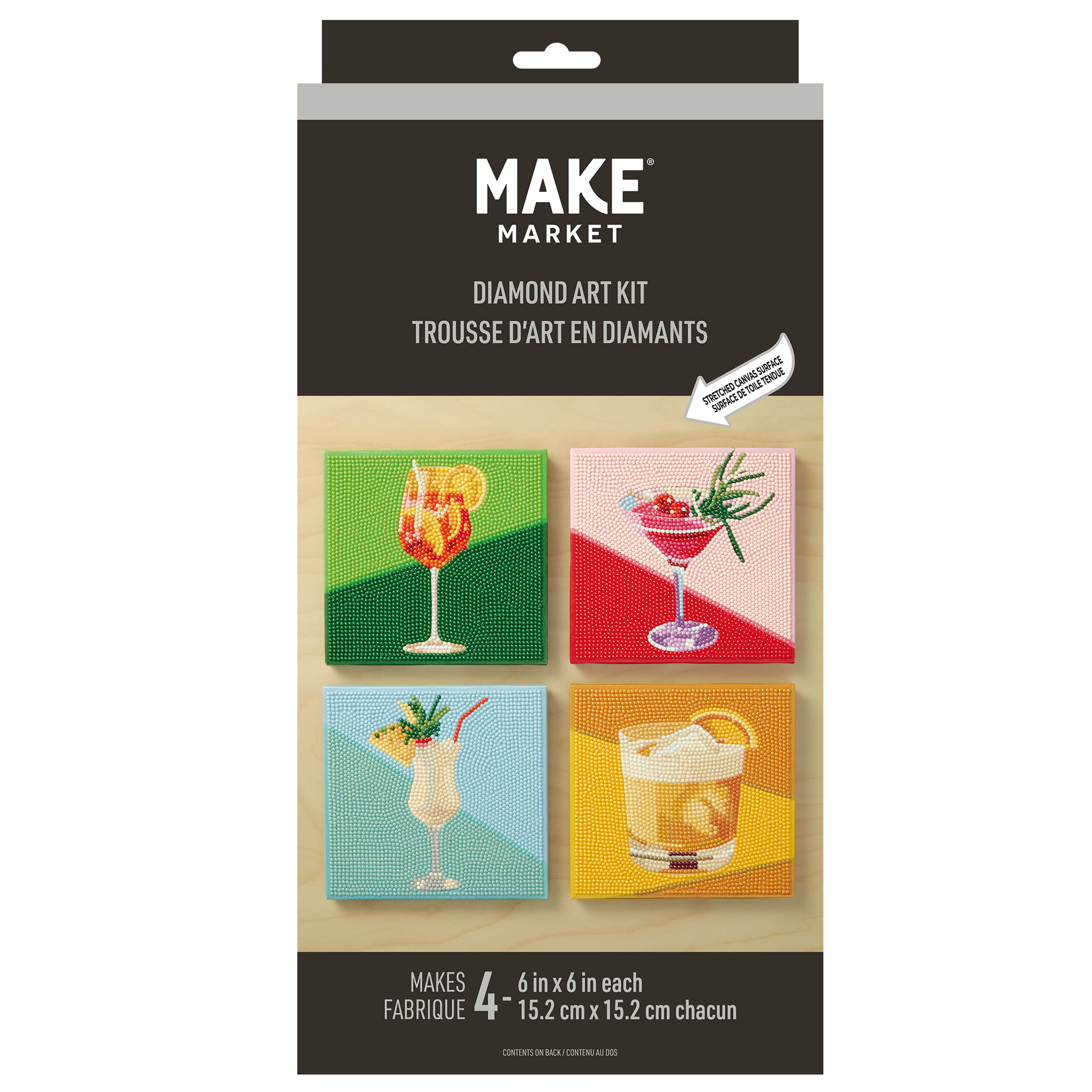 6" x 6" Cocktail Drinks 4-Piece Stretched Canvas Diamond Art Kit by Make Market®