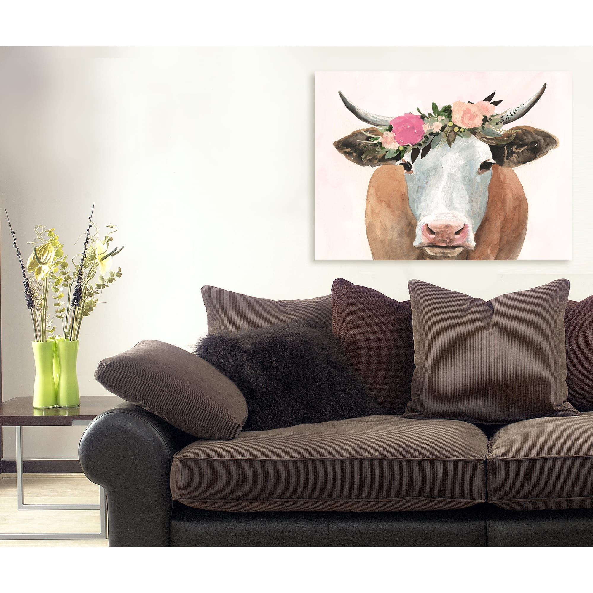 Stupell Industries Springtime Flower Crown Cow Canvas Wall Art