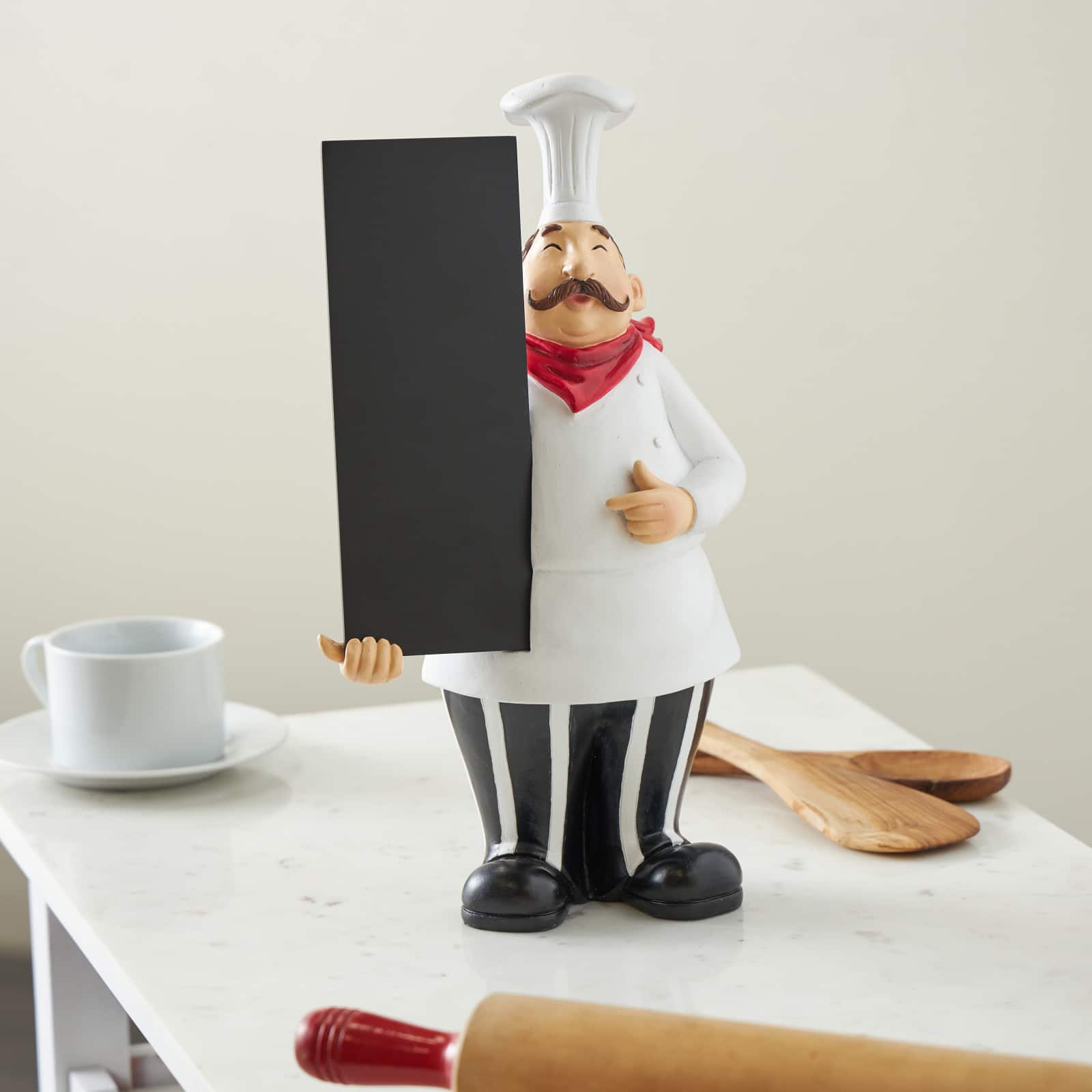 14.5" White with Chalkboard Polystone Chef Decorative Figurine Sculpture