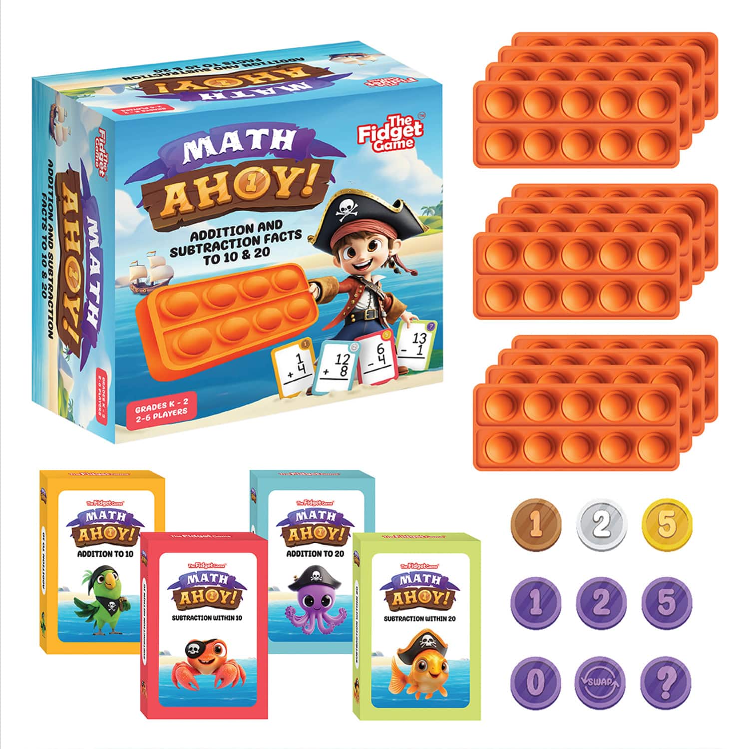 The Fidget Game Math Ahoy Game, Flash Cards, Coins & Fidget Mat Set