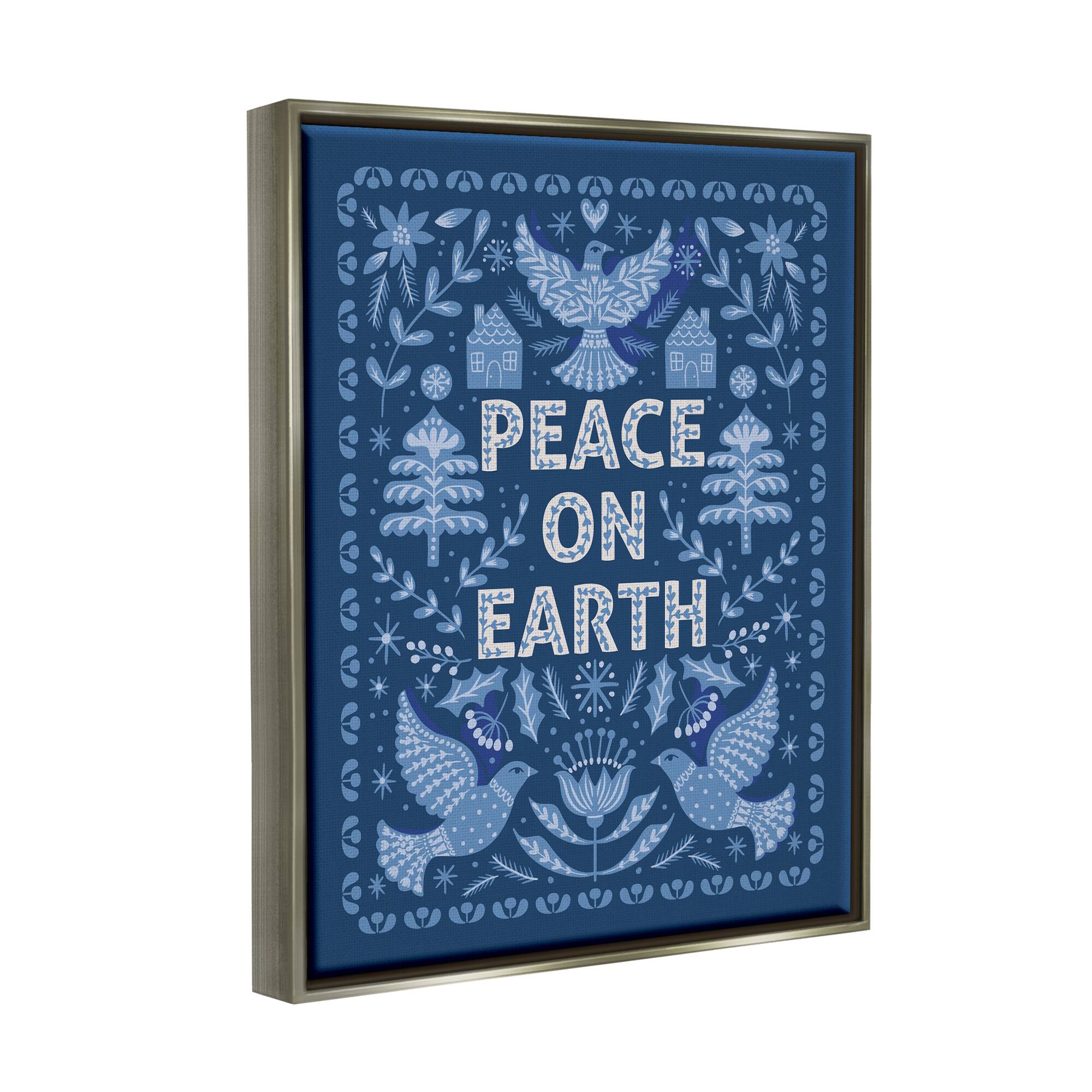 Stupell Industries Peace On Earth Blue Doves Framed Floater Canvas Wall Art