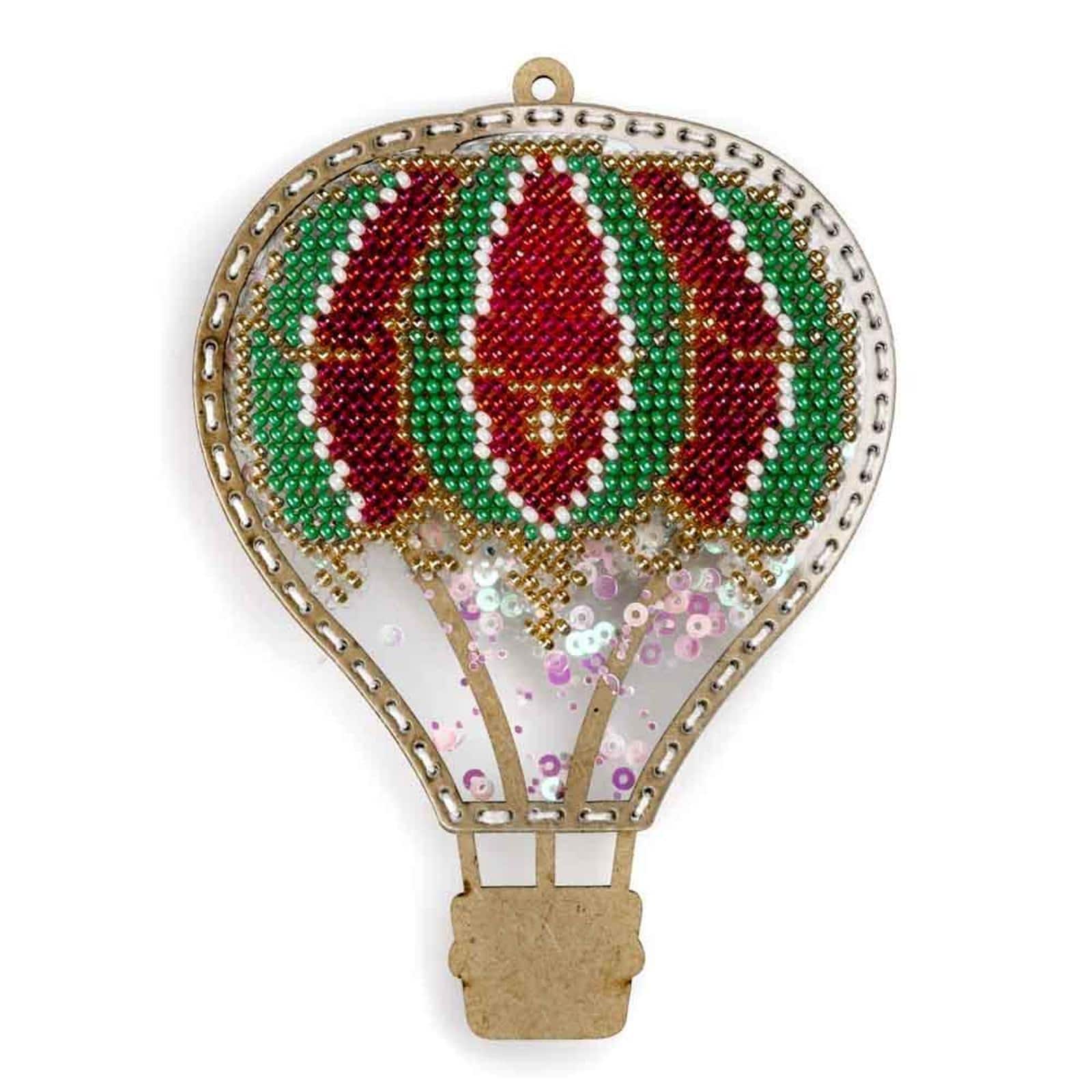 Wonderland Crafts Red & Green Hot Air Balloon Christmas Ornament Bead Embroidery Kit