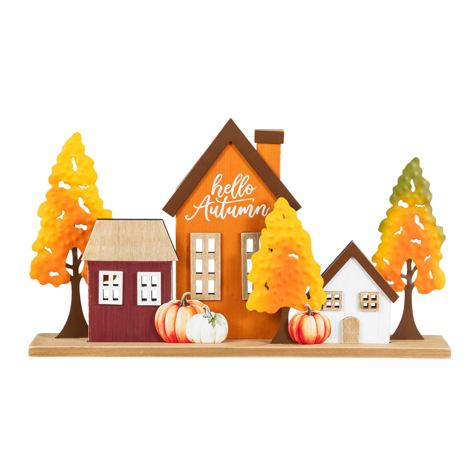 Glitzhome® 18" Fall Metal & Wood Village Table Decor