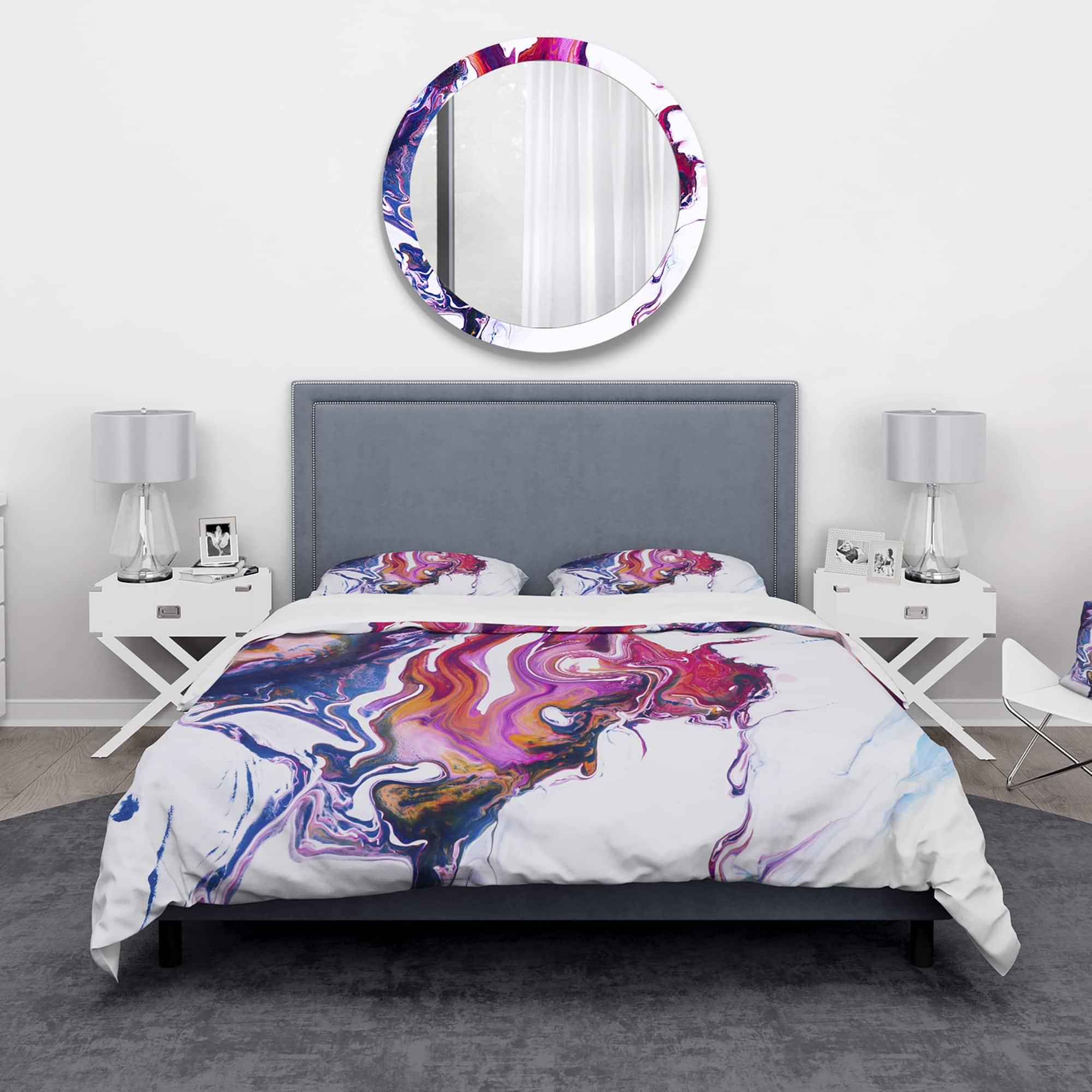 Designart 'Purple, Pink and Blue Marble Composition' Mid-Century Modern Bedding Set - Duvet Cover & Shams