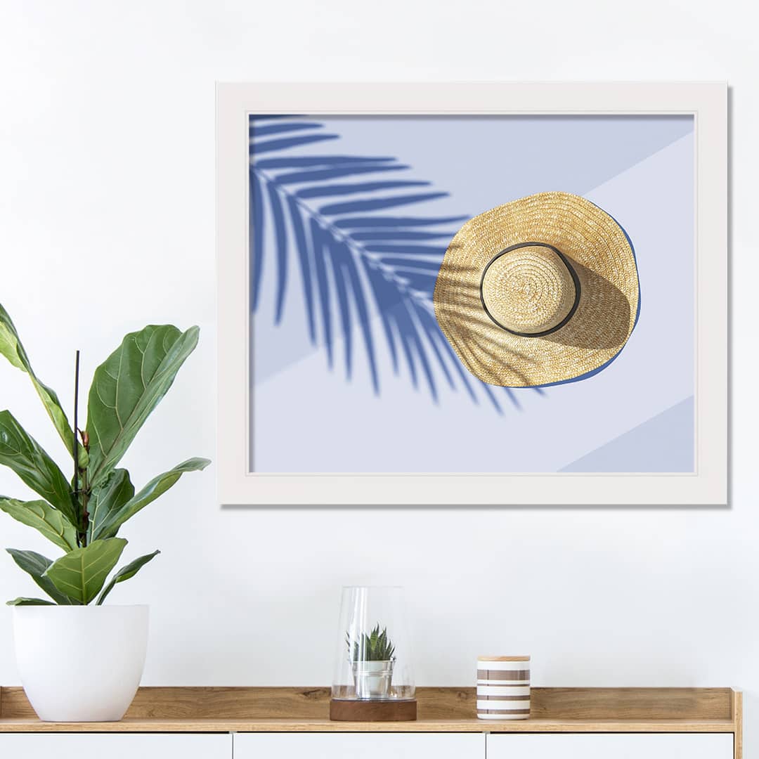 Sun Hat Scene White Framed Print