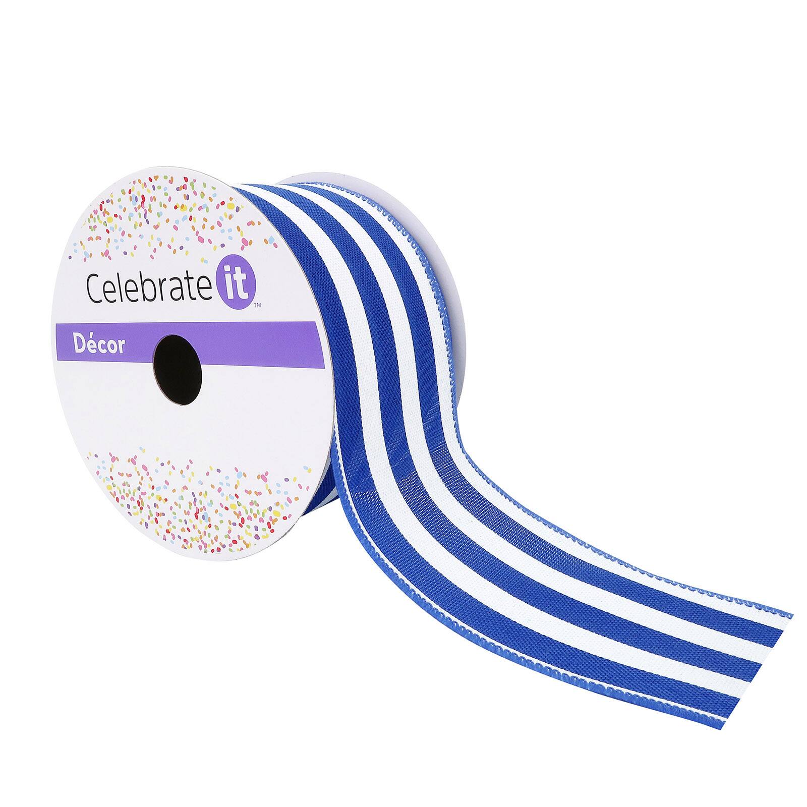 12 Pack: 2.5" x 25ft. Faux Linen Wired Thick Striped Ribbon by Celebrate It™ Décor