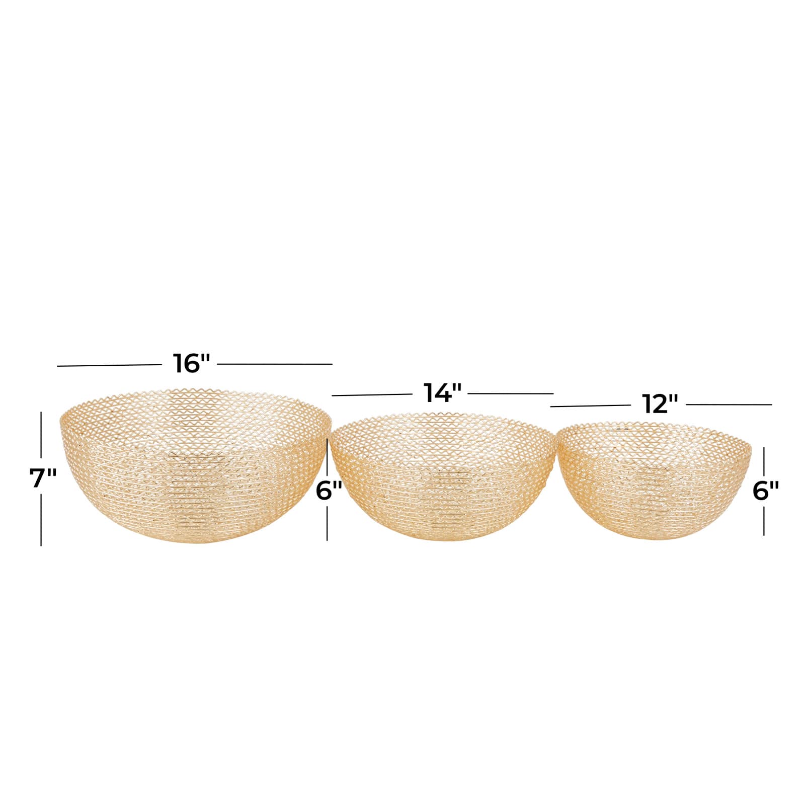 CosmoLiving by Cosmopolitan Set of 3" Gold Metal Glam Decorative Bowl, 16" x 16" x 16"