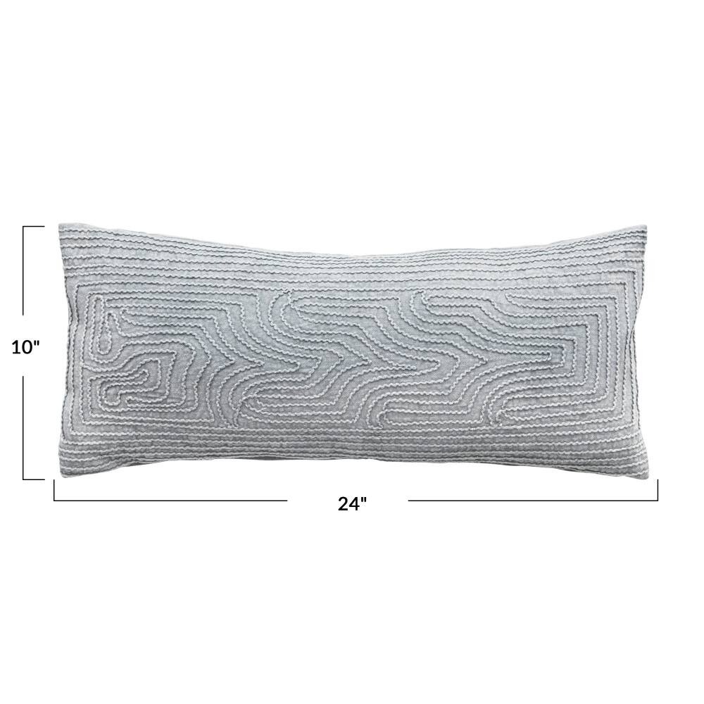Hello Honey® Sage Green Cotton Lumbar Pillow with Abstract Embroidery