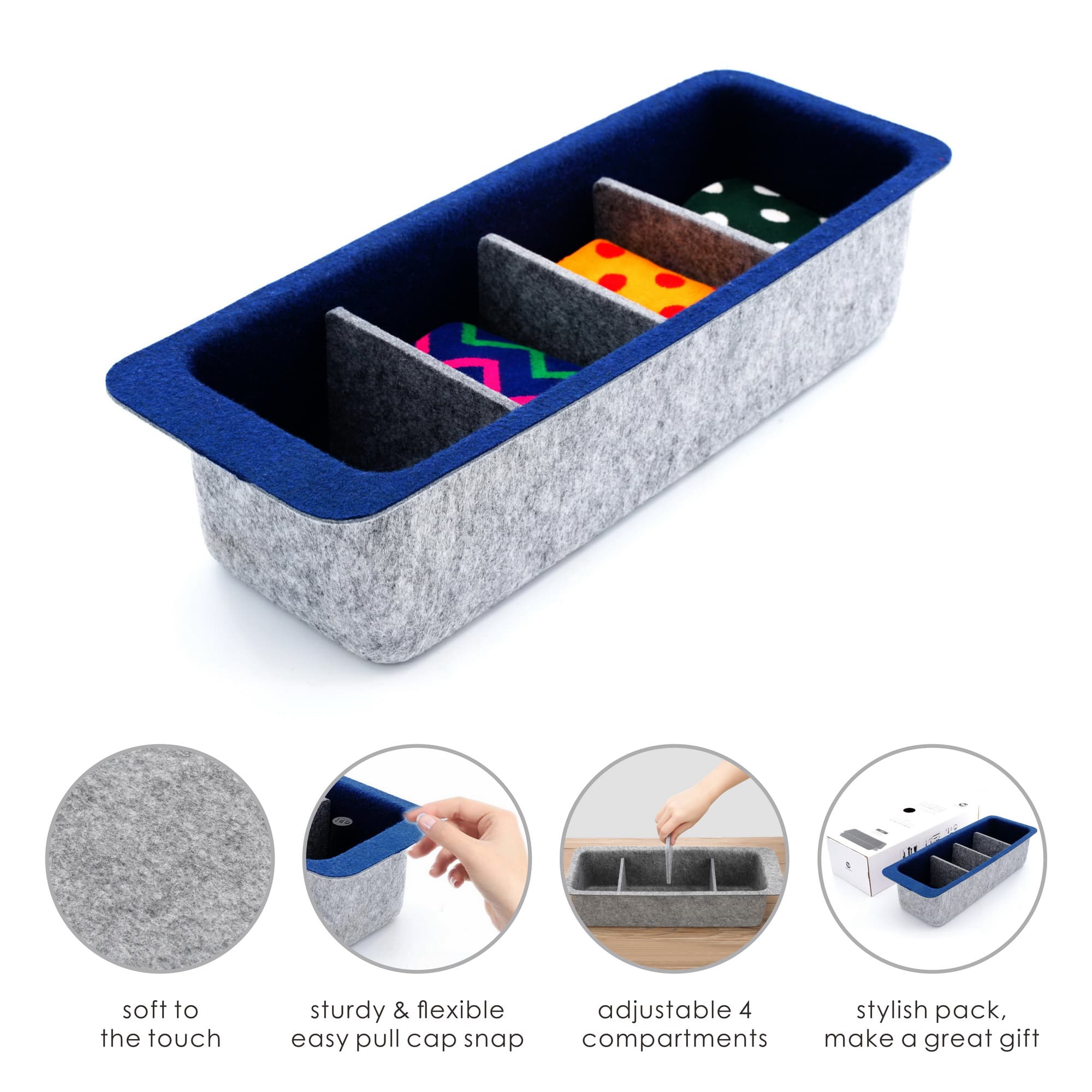Welaxy Felt Adjustable 4 Slot Drawer Organizer Bin