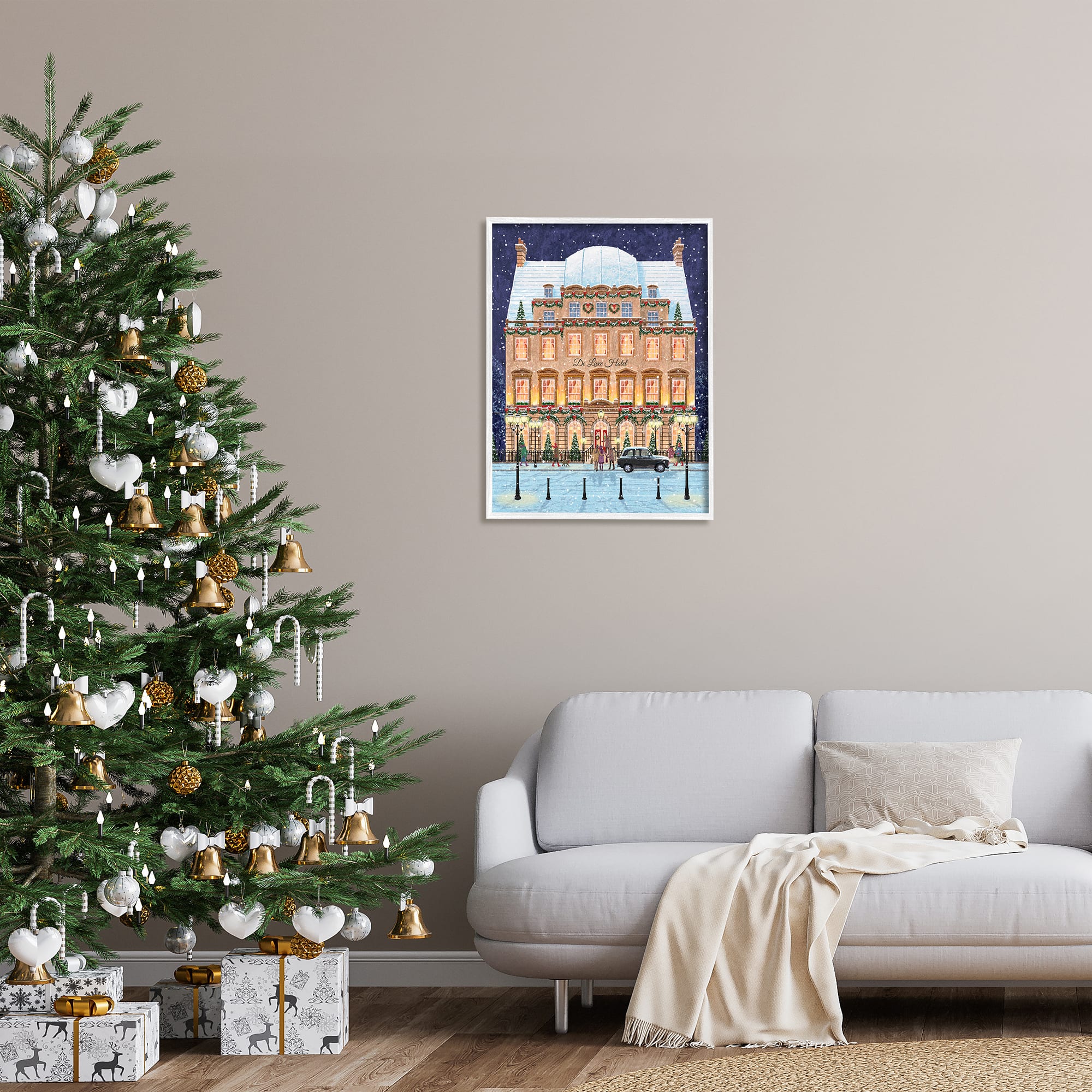 Stupell Industries Winter Hotel Christmas Festival Framed Giclee Art