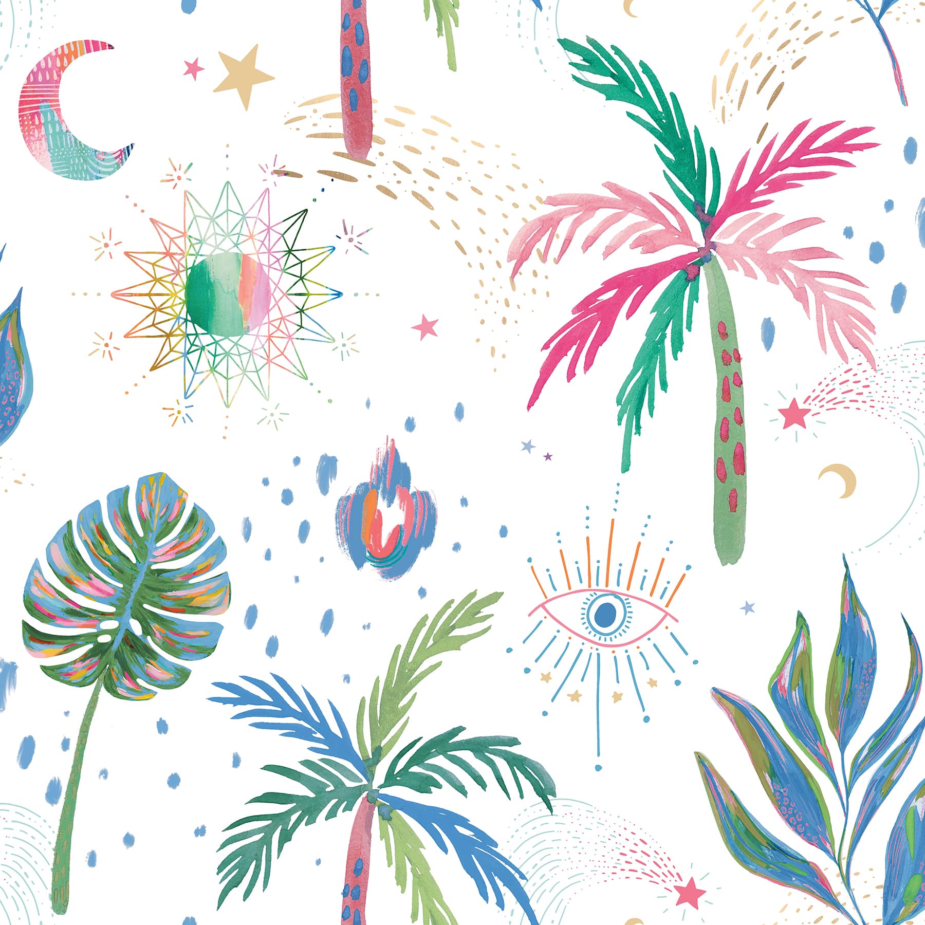 RoomMates White Multi Nuit Tropicale Peel & Stick Wallpaper