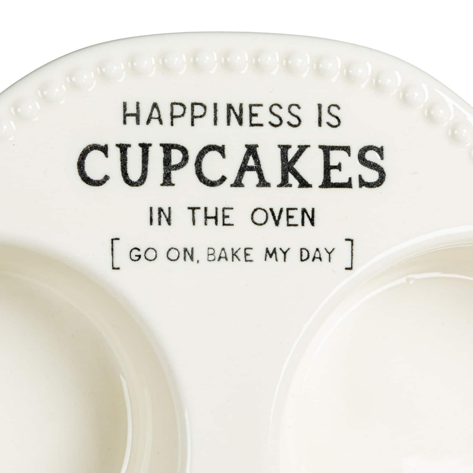 Hello Honey® 12" White Happiness is Cupcakes Stoneware Pan