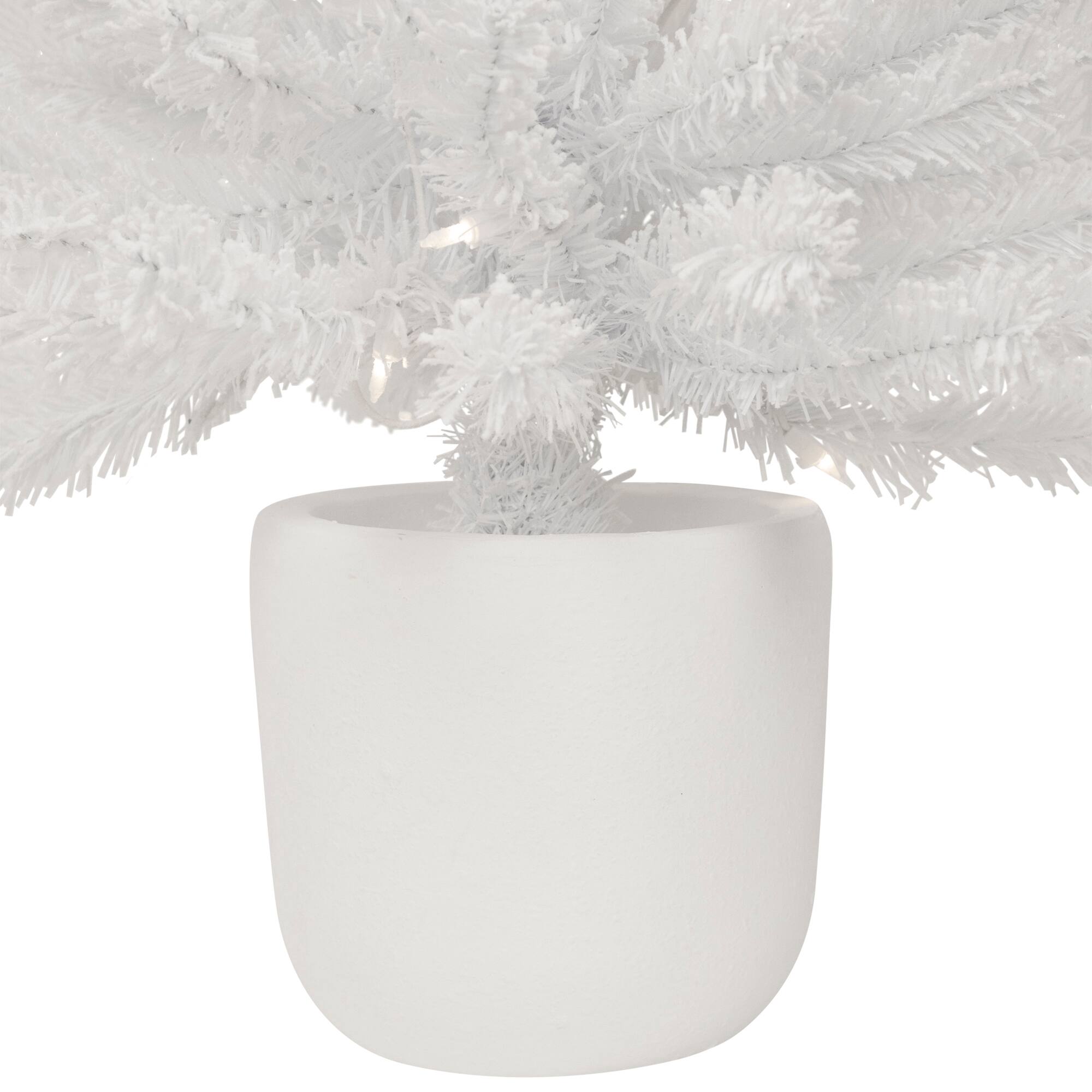 3.5ft. Pre-Lit Flocked White Winter Pine Tinsel Artificial Potted Christmas Tree, Clear Lights